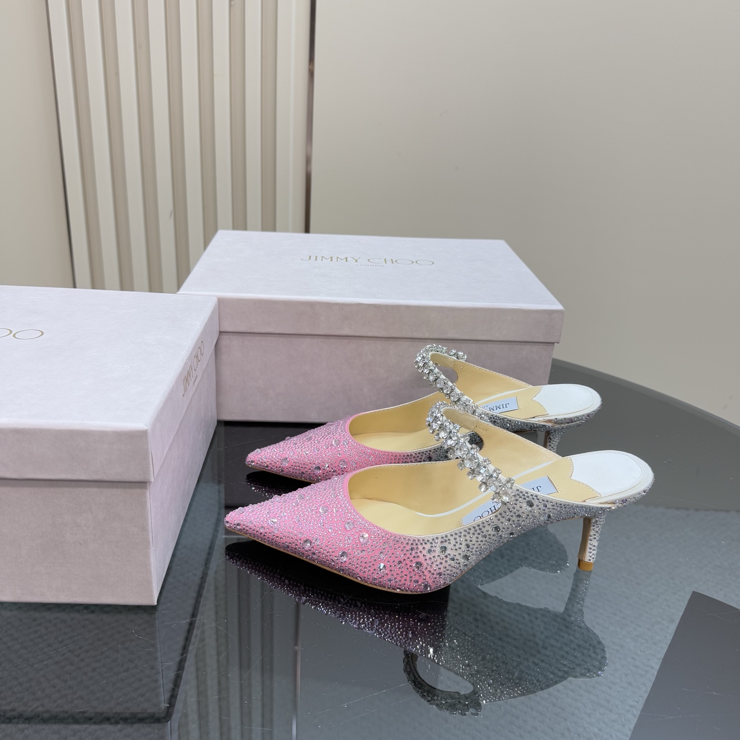 Jimmy Choo Crystal Embellished Pointed Toe High Heel Sandals - Pink/Silver 3 i1743367589671 9861 0 0