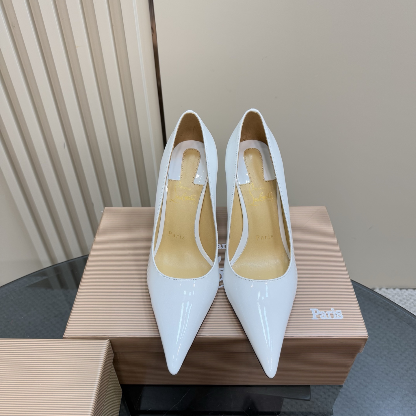 Christian Louboutin White Patent Leather Pumps with Sculptural Gold Heel 4 i1743375953719 2105 0 1