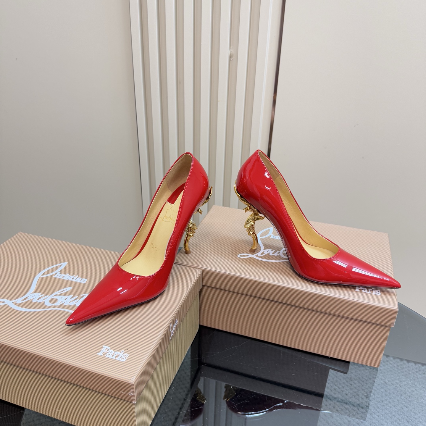 Christian Louboutin Red Patent Leather Pumps with Sculptural Heel 7 i1743375974965 1603 0 4