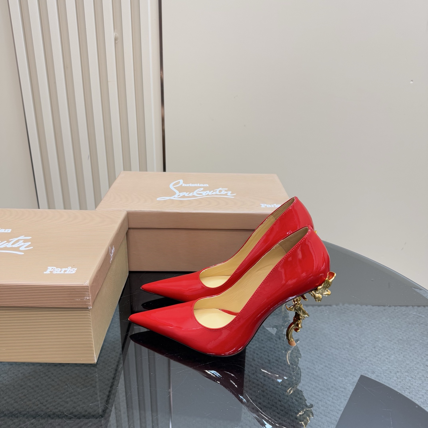 Christian Louboutin Red Patent Leather Pumps with Sculptural Heel 3 i1743375975151 2356 0 0