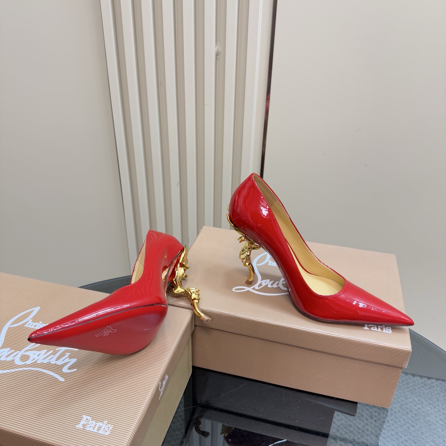 Christian Louboutin Red Patent Leather Pumps with Sculptural Heel 8 i1743375975164 581 0 5