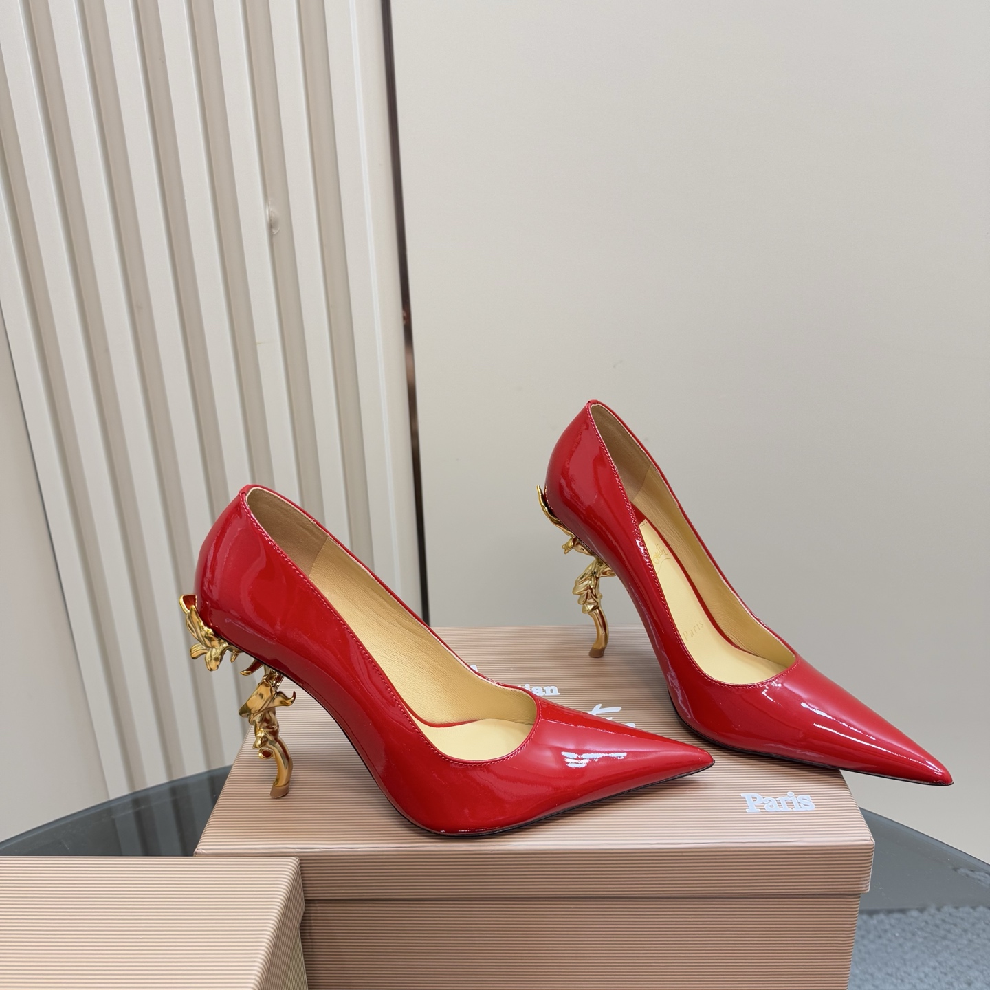 Christian Louboutin Red Patent Leather Pumps with Sculptural Heel 6 i1743375976567 1327 0 3