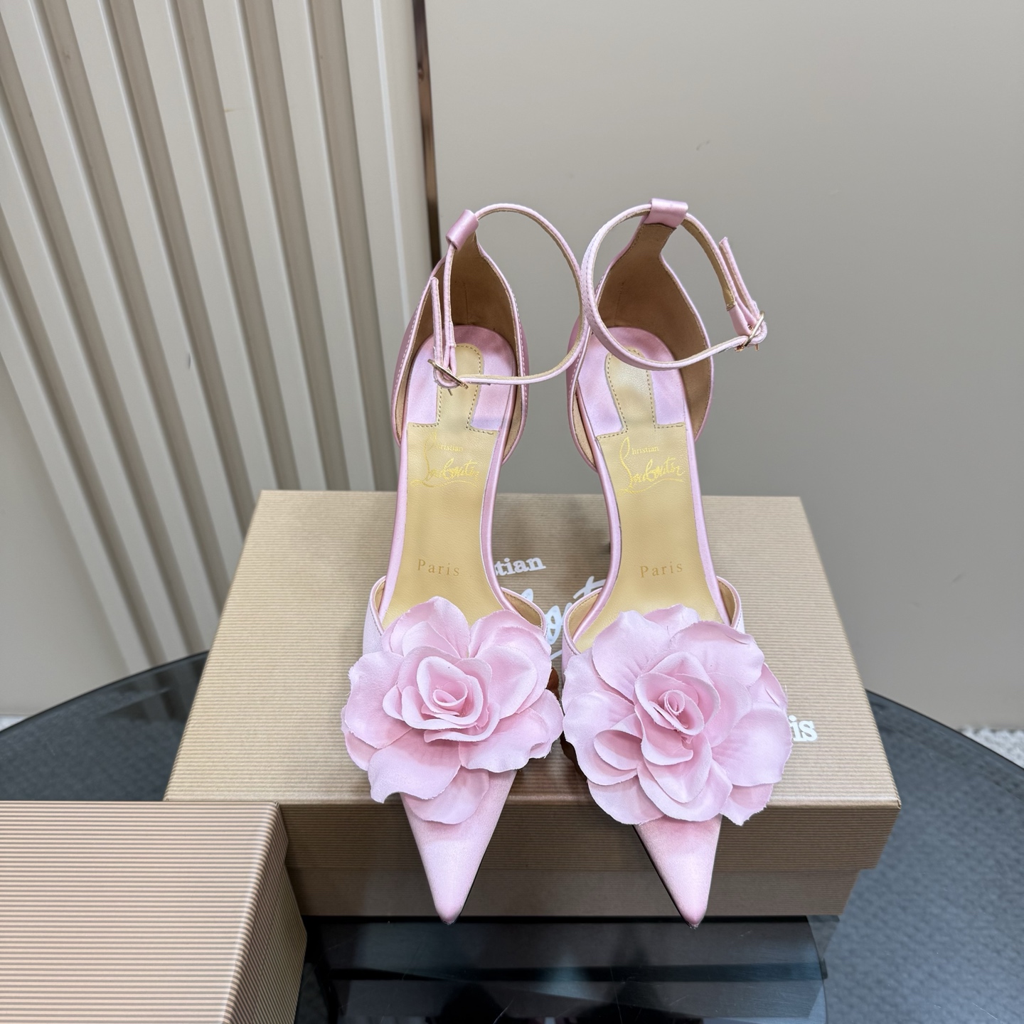 Christian Louboutin Pink Silk Flower Embellished Heels Ankle Strap Pumps 4 i1743423471061 4916 0 1