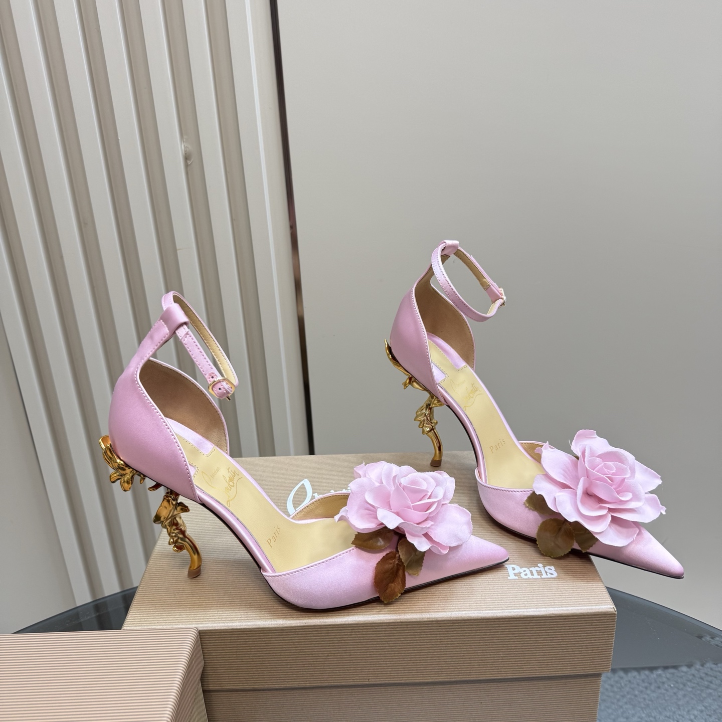 Christian Louboutin Pink Silk Flower Embellished Heels Ankle Strap Pumps 6 i1743423480775 5515 0 3