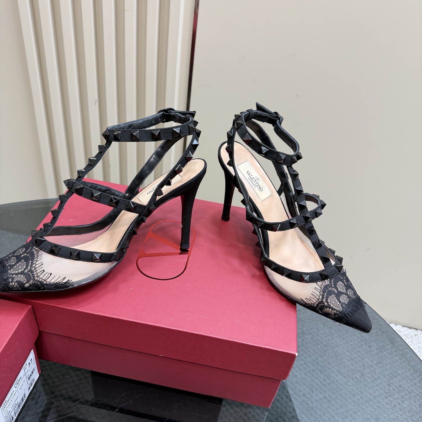 Valentino Garavani Rockstud Lace Pointed-Toe Heels, Black, Size 35-39 5 i1743835194479 7516 0 2
