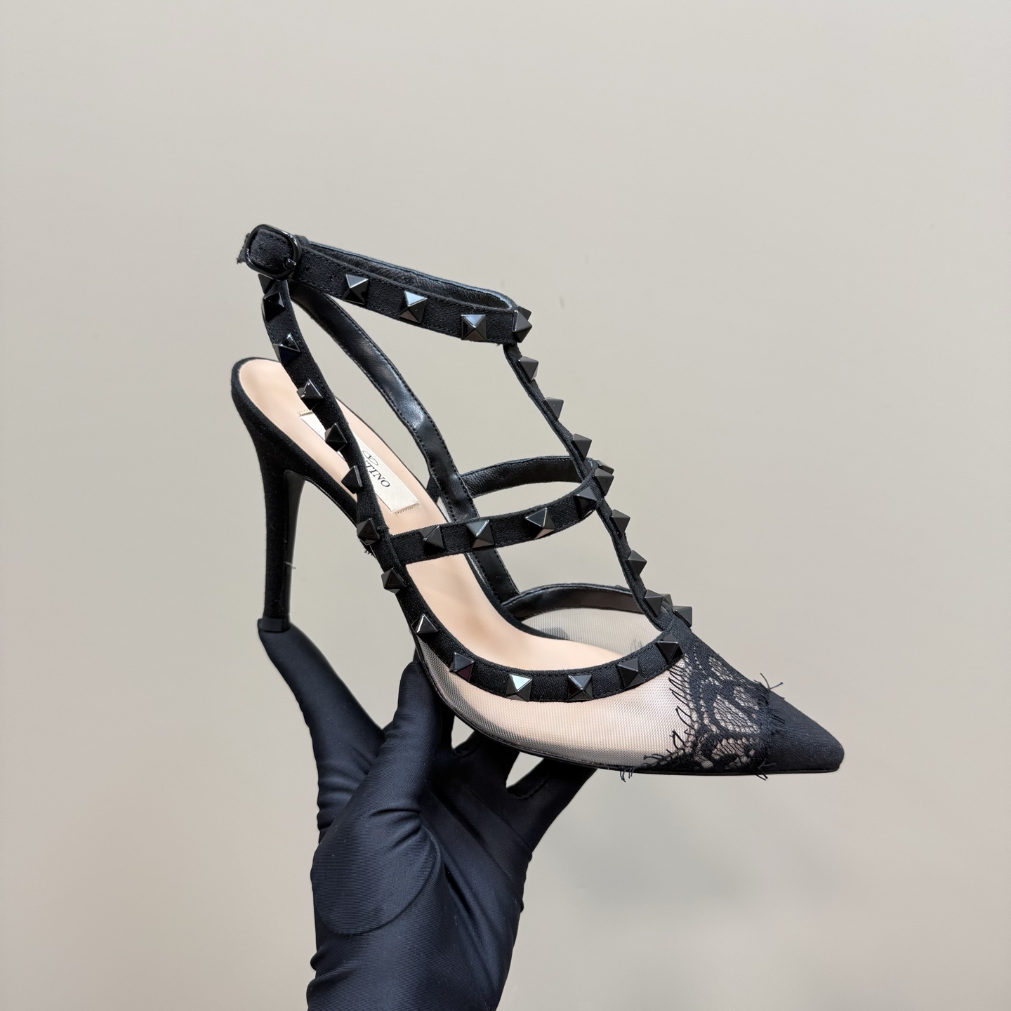 Valentino Garavani Rockstud Lace Pointed-Toe Heels, Black, Size 35-39 2 i1743835194556 6935 0 6