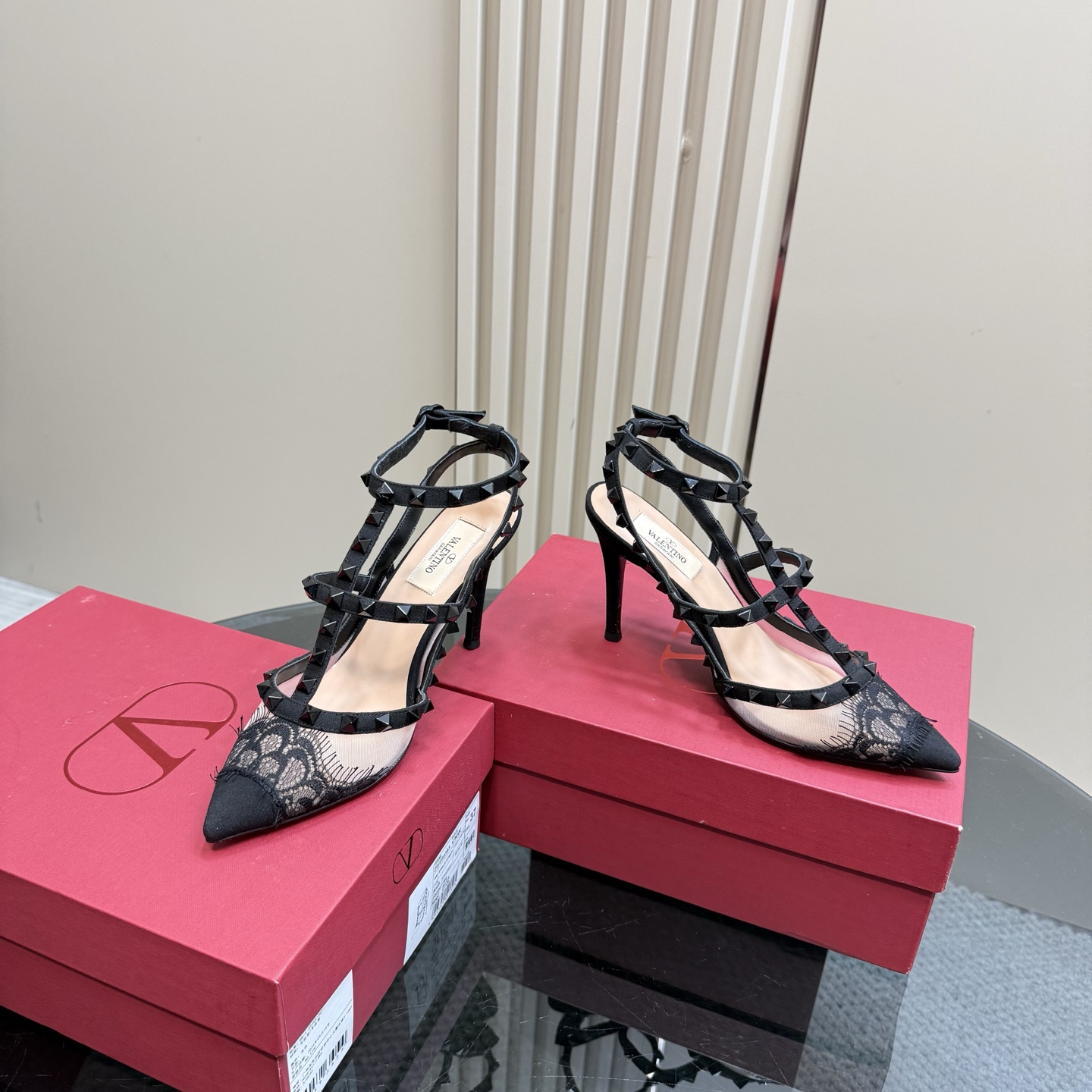 Valentino Garavani Rockstud Lace Pointed-Toe Heels, Black, Size 35-39 7 i1743835195546 7988 0 4