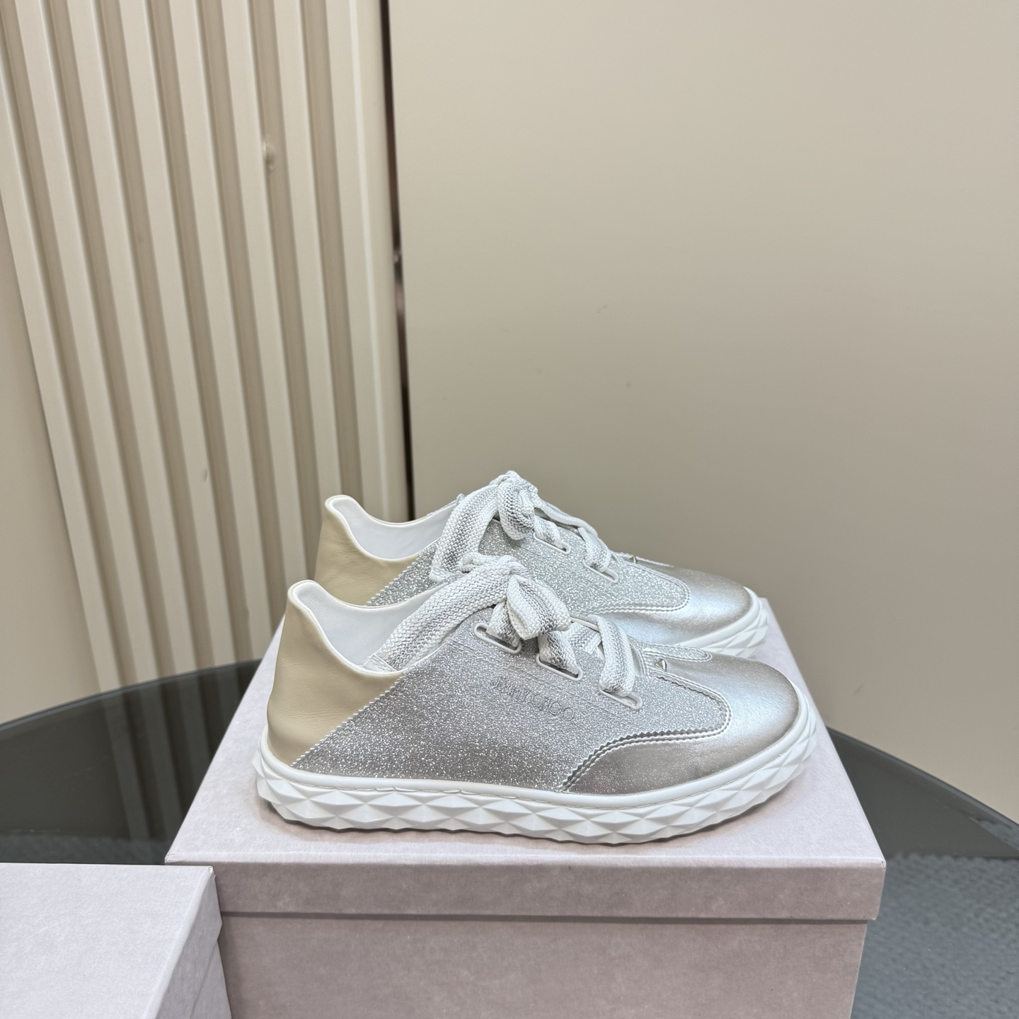 Jimmy Choo Diamond Sneakers - Silver Glitter Low Top Casual Shoes 6 i1743838876488 7879 0 3