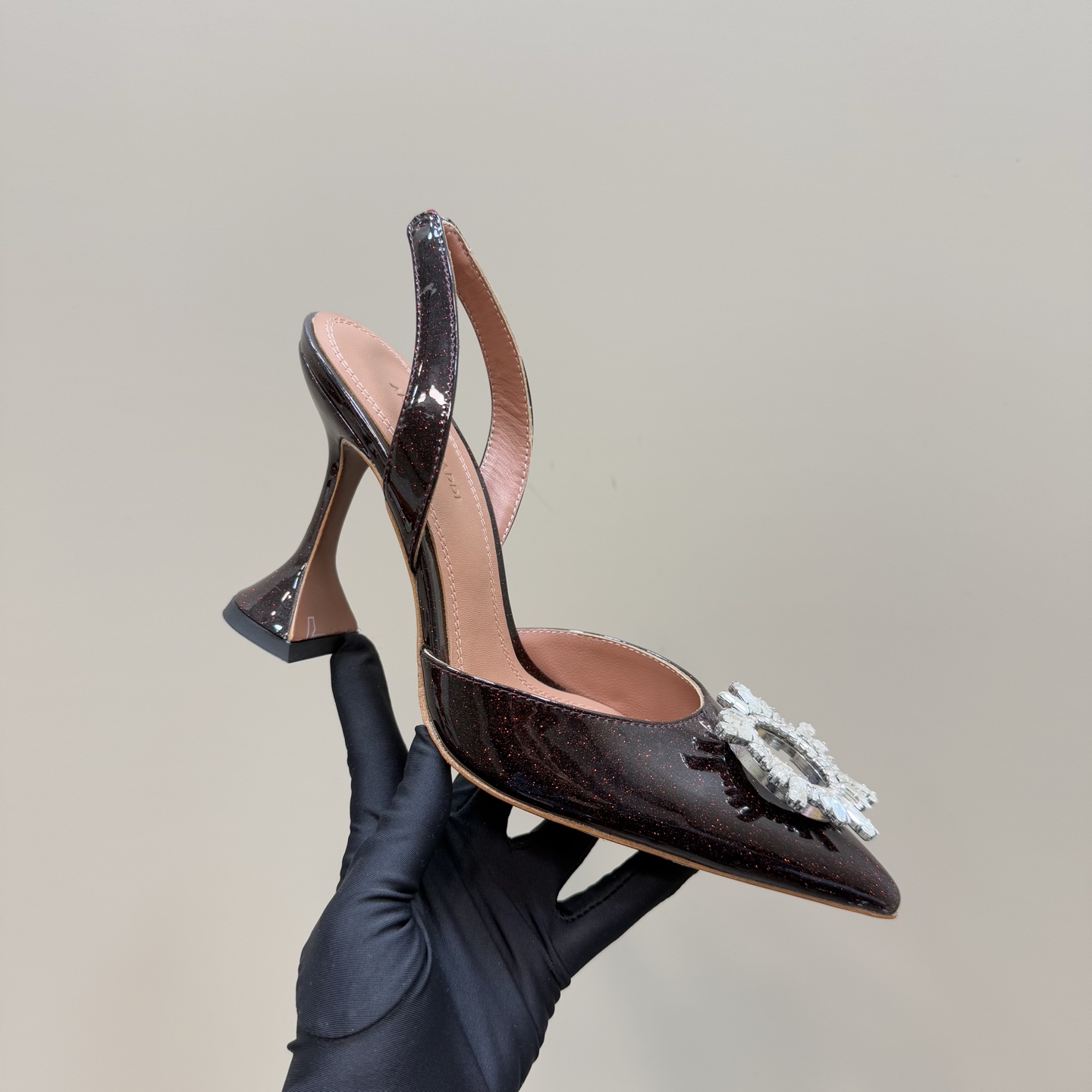 Amina Muaddi High Heel Sandals with Rhinestone Buckle, Elegant Slingback Pumps 1 Amina Muaddi High Heel Sandals with Rhinestone Buckle, Elegant Slingback Pumps