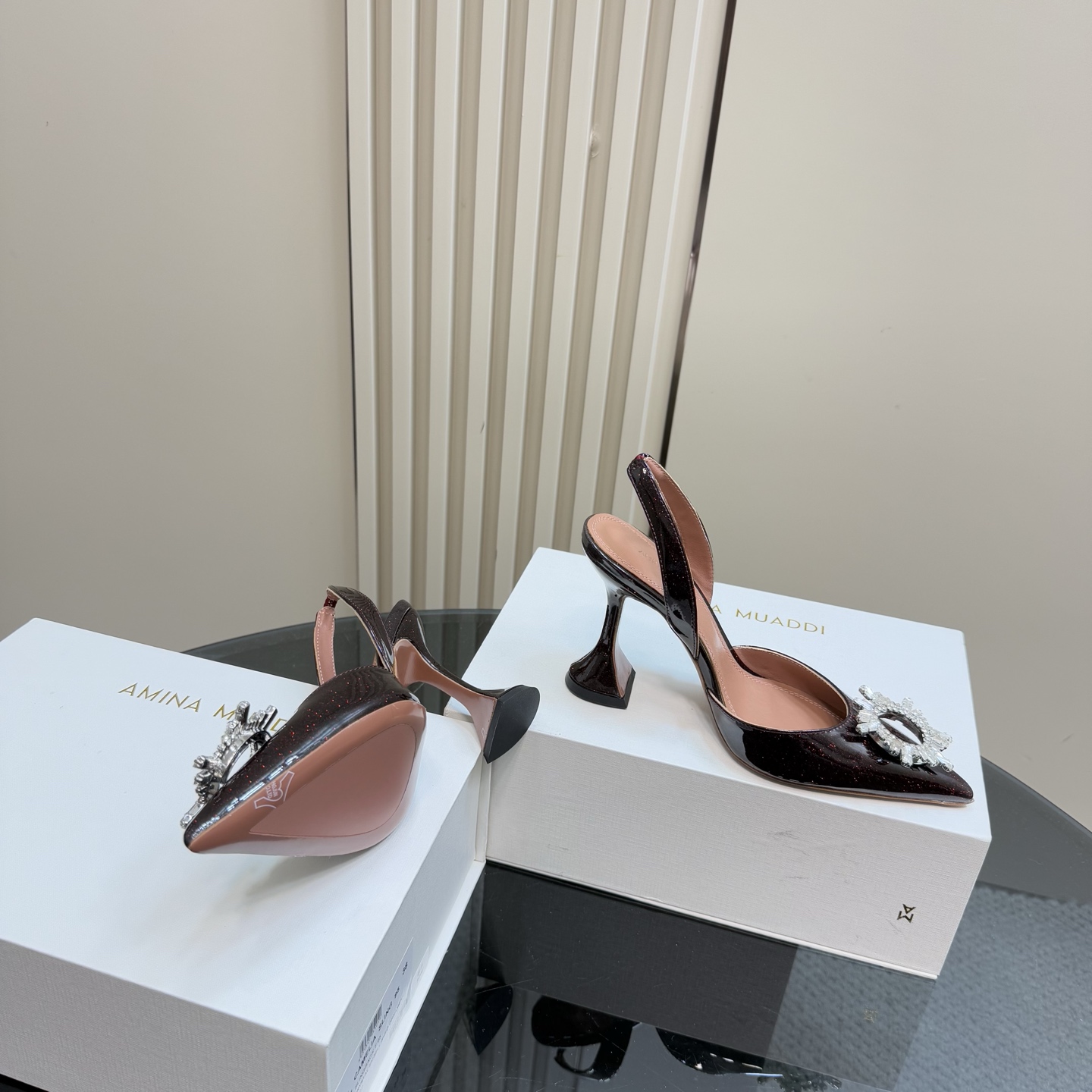 Amina Muaddi High Heel Sandals with Rhinestone Buckle, Elegant Slingback Pumps 8 i1744187955745 1346 0 5