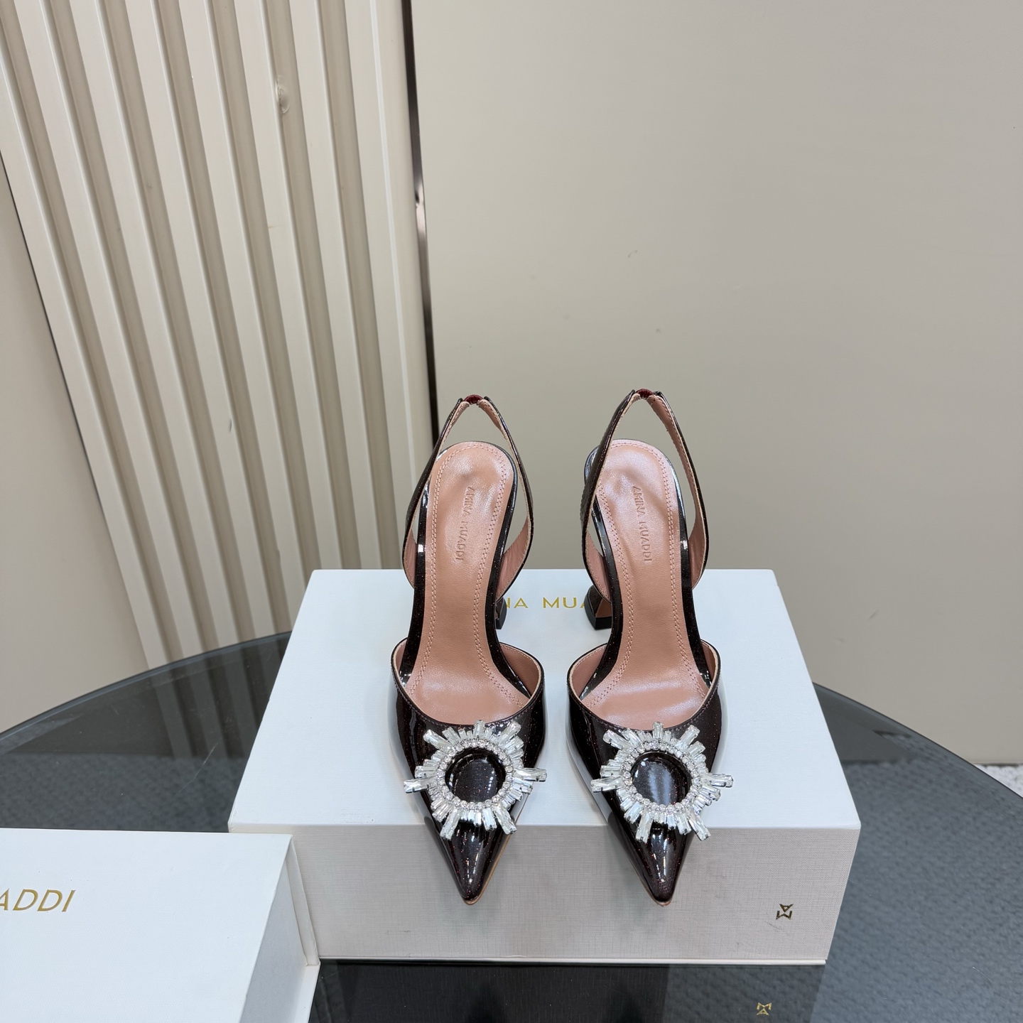 Amina Muaddi High Heel Sandals with Rhinestone Buckle, Elegant Slingback Pumps 4 i1744187955752 4503 0 1