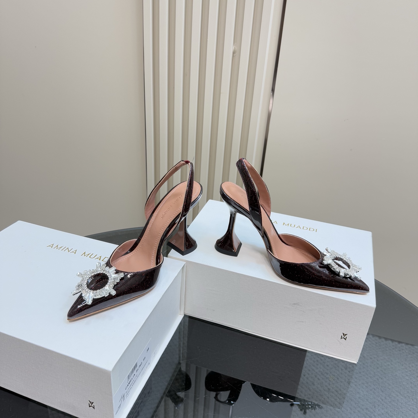 Amina Muaddi High Heel Sandals with Rhinestone Buckle, Elegant Slingback Pumps 7 i1744187955758 572 0 4