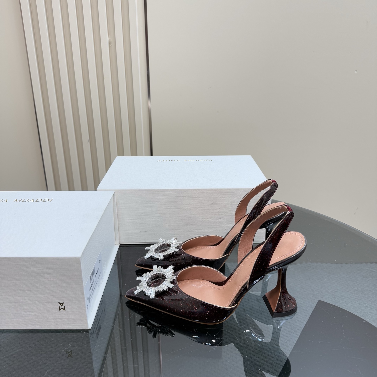 Amina Muaddi High Heel Sandals with Rhinestone Buckle, Elegant Slingback Pumps 3 i1744187957461 4446 0 0