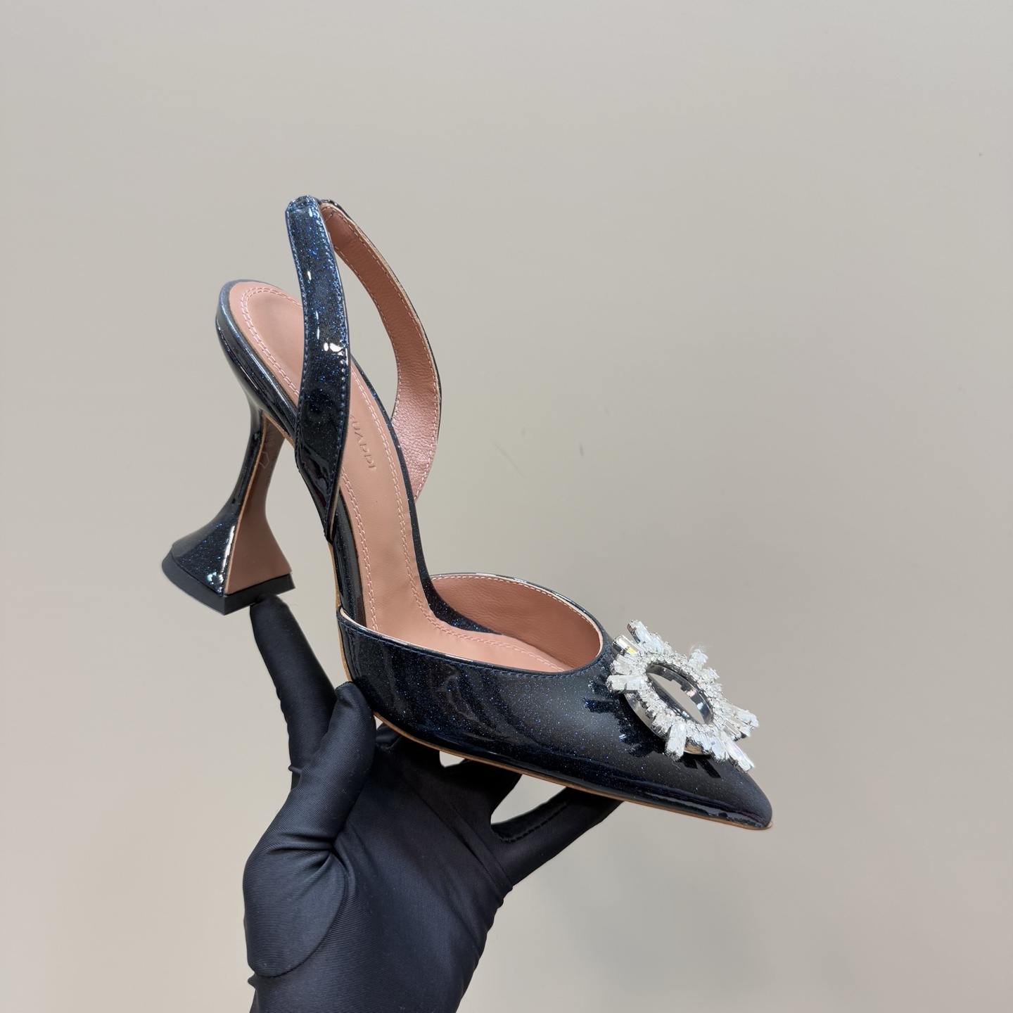 Amina Muaddi Black Patent Leather Slingback Heels with Crystal Embellishment 2 i1744188023579 2784 0 6