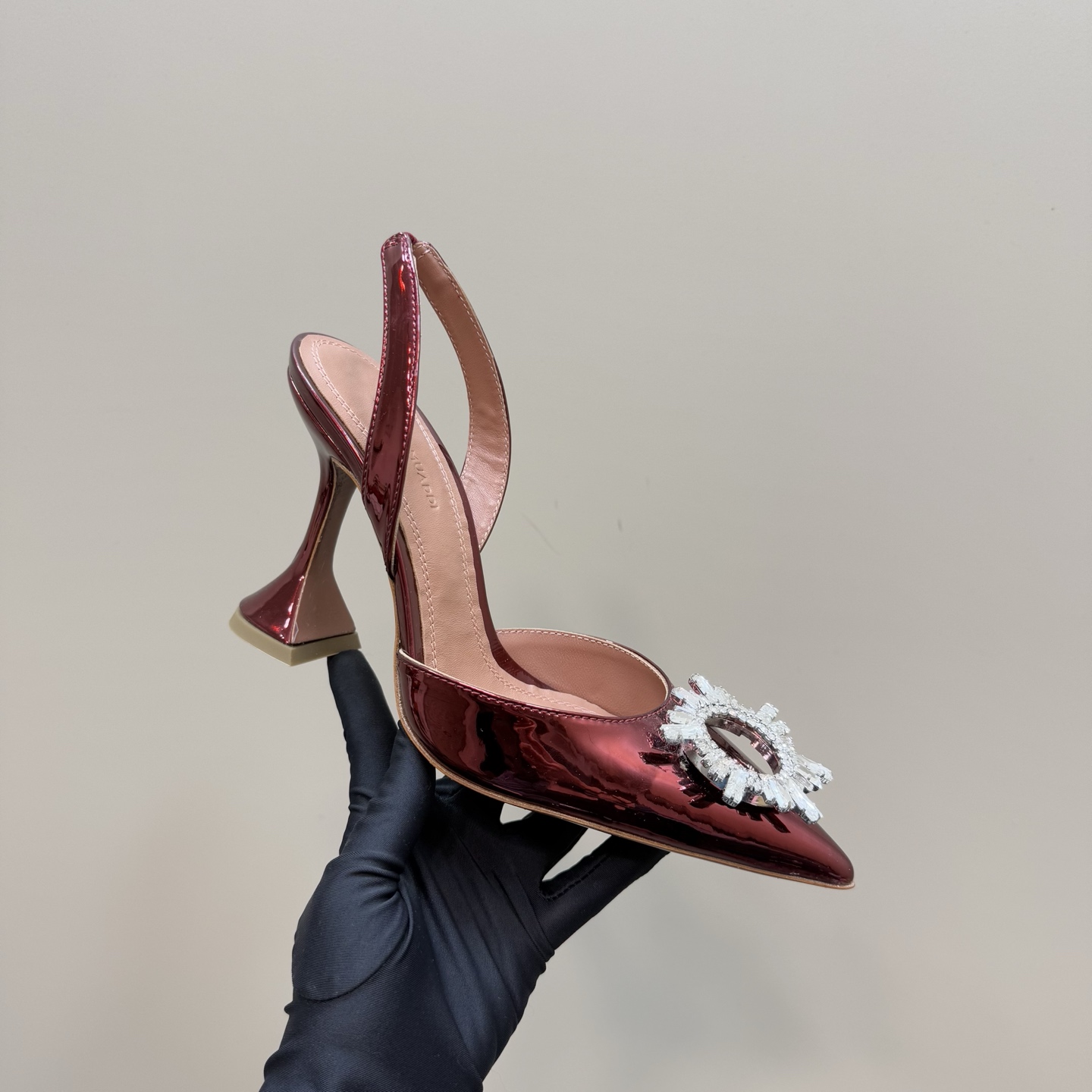 Amina Muaddi Women's Slingback Heels with Crystal Embellishment 1 Amina Muaddi Women's Slingback Heels with Crystal Embellishment