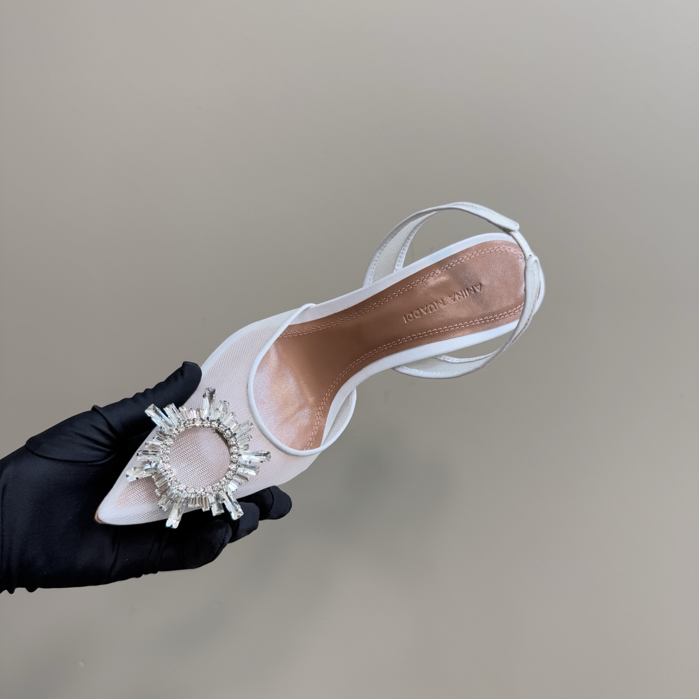 Amina Muaddi White Mesh Slingback Heels with Crystal Embellishment 9 i1744188300725 3604 0 7