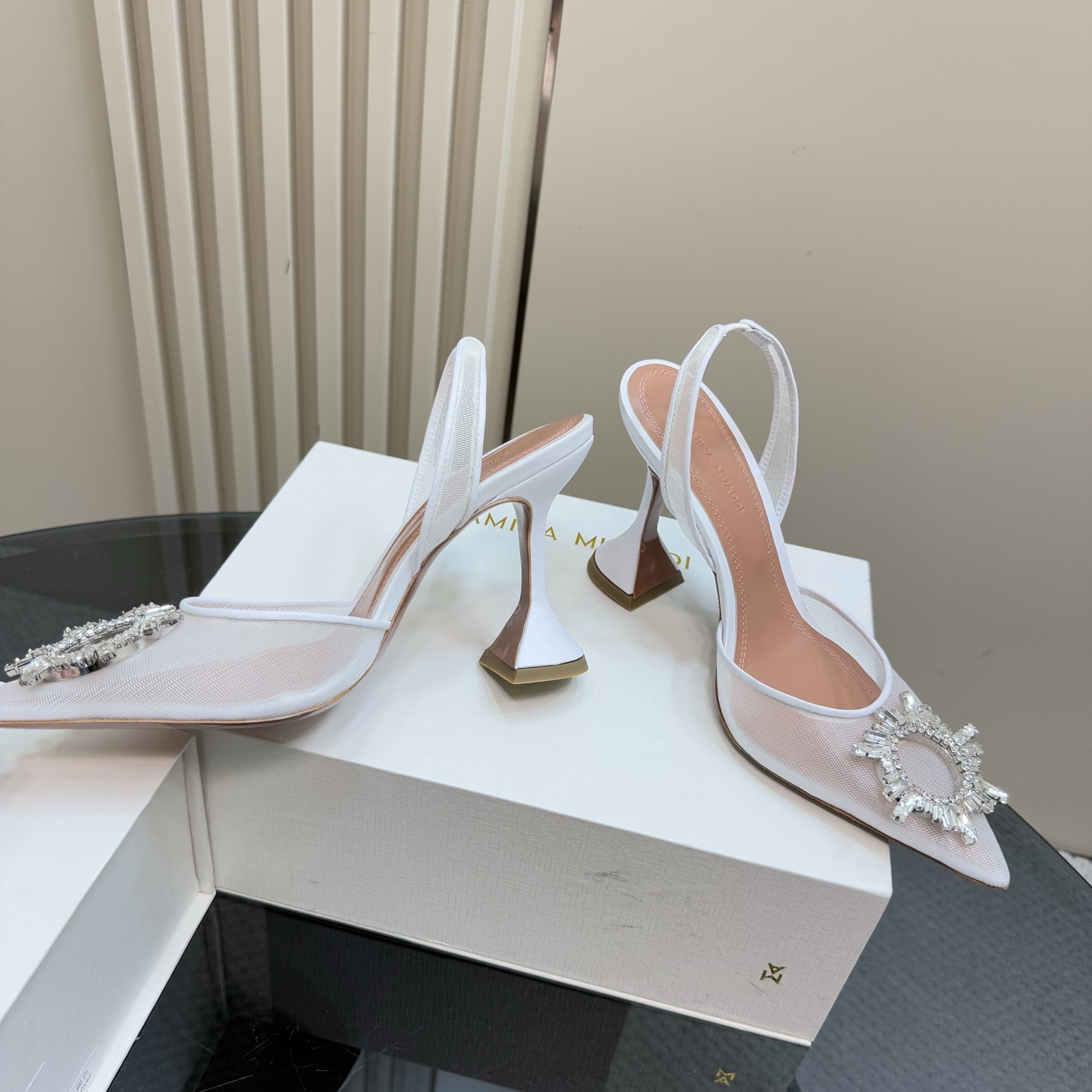 Amina Muaddi White Mesh Slingback Heels with Crystal Embellishment 5 i1744188301976 4367 0 2