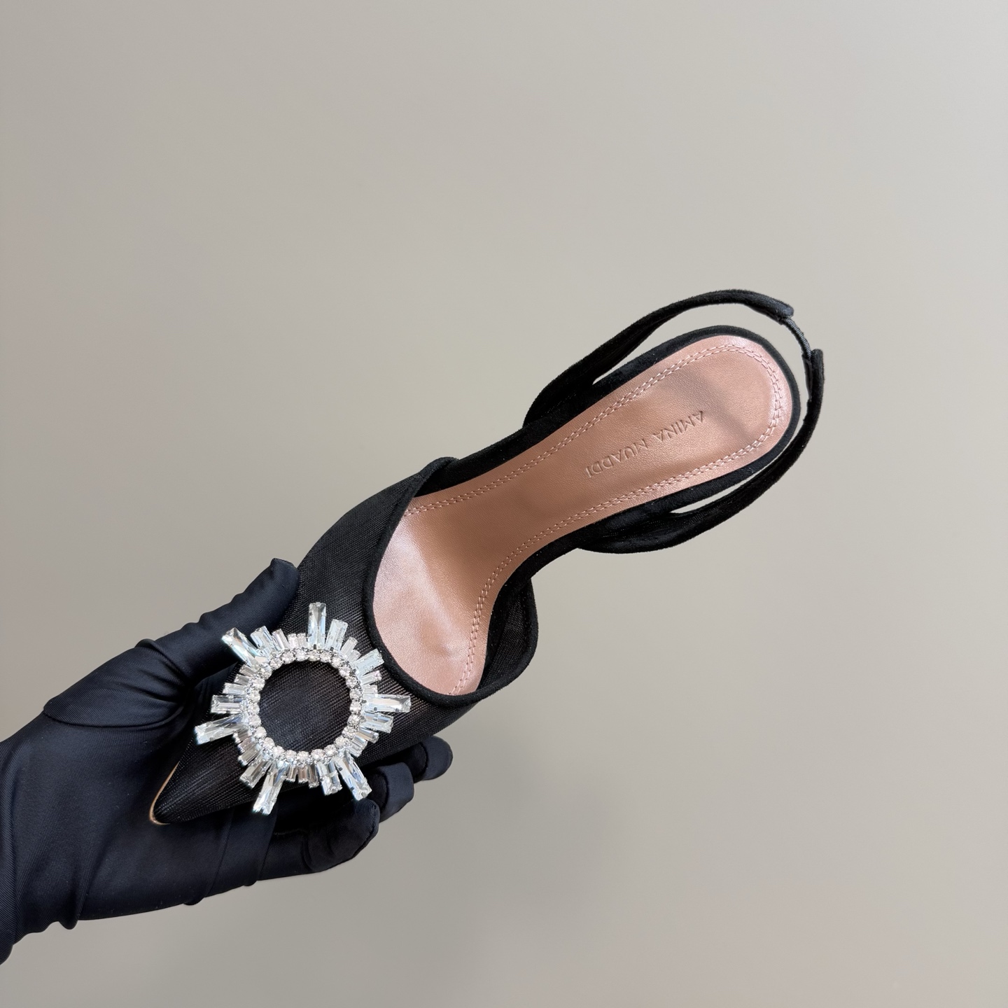Amina Muaddi Black Slingback Heels with Crystal Embellishment 9 i1744188340161 3440 0 7
