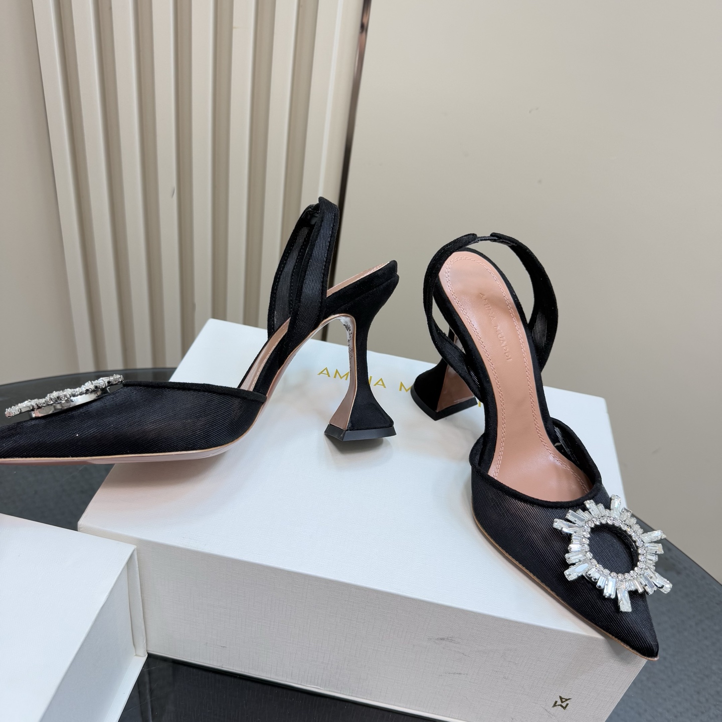 Amina Muaddi Black Slingback Heels with Crystal Embellishment 5 i1744188341452 8363 0 2