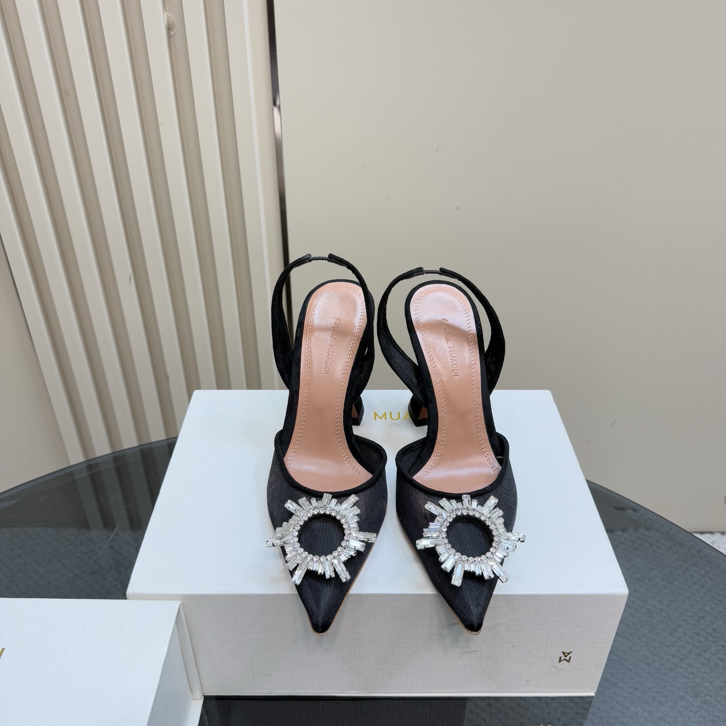 Amina Muaddi Black Slingback Heels with Crystal Embellishment 4 i1744188341477 1671 0 1