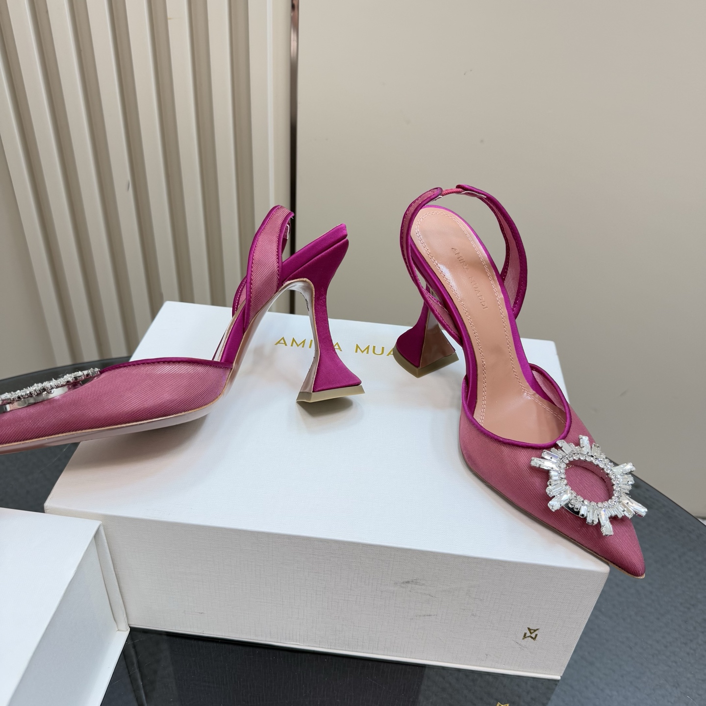 Amina Muaddi Pink Crystal Embellished Slingback Heels, Size 35-39 5 i1744188377829 311 0 2