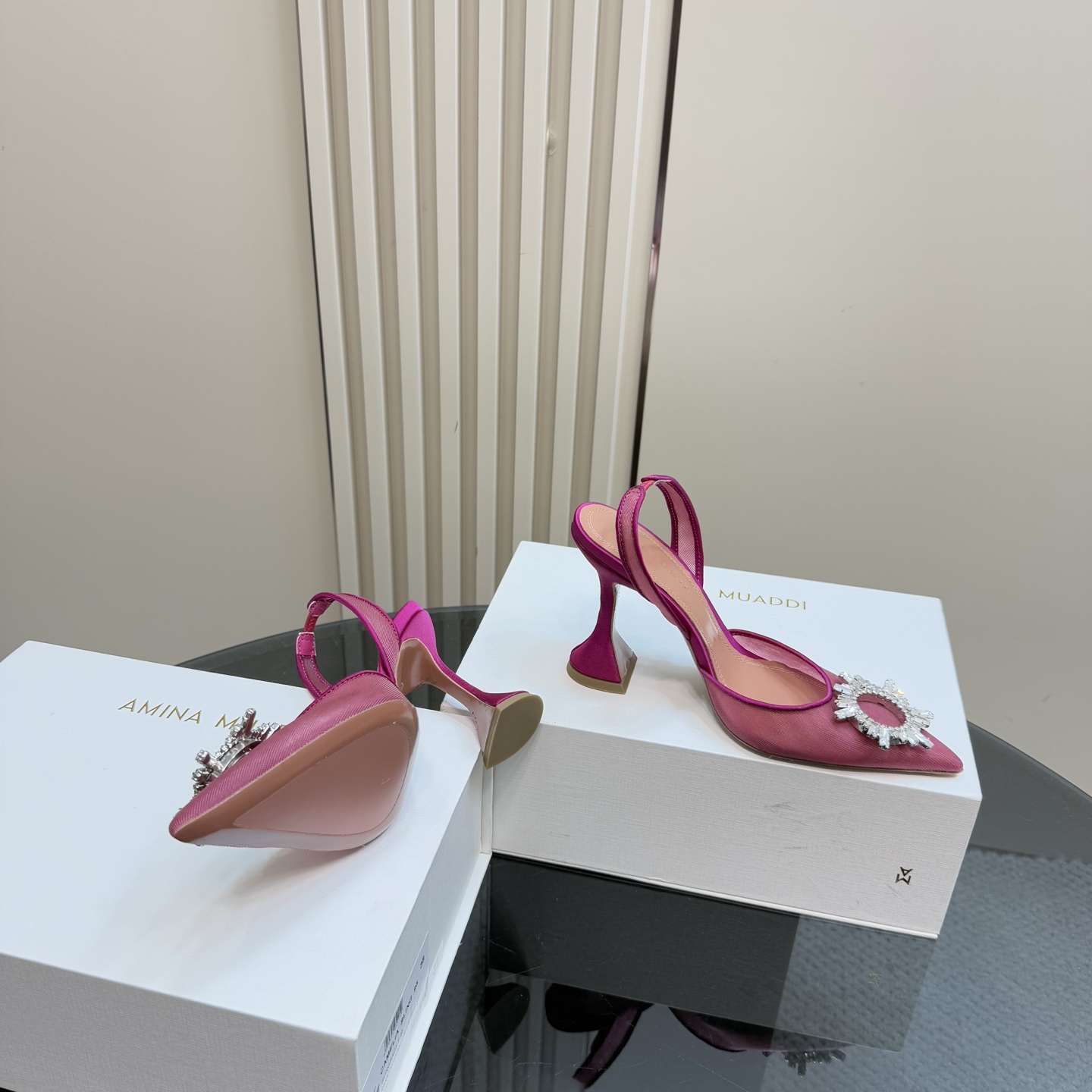 Amina Muaddi Pink Crystal Embellished Slingback Heels, Size 35-39 8 i1744188377849 3340 0 5