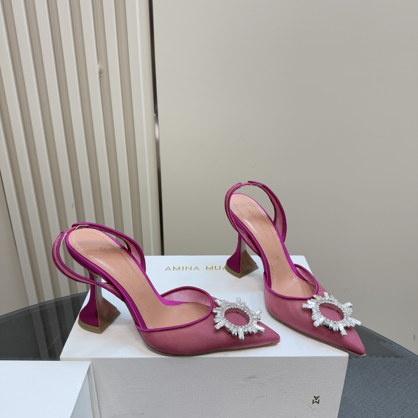 Amina Muaddi Pink Crystal Embellished Slingback Heels, Size 35-39 6 i1744188379949 5977 0 3
