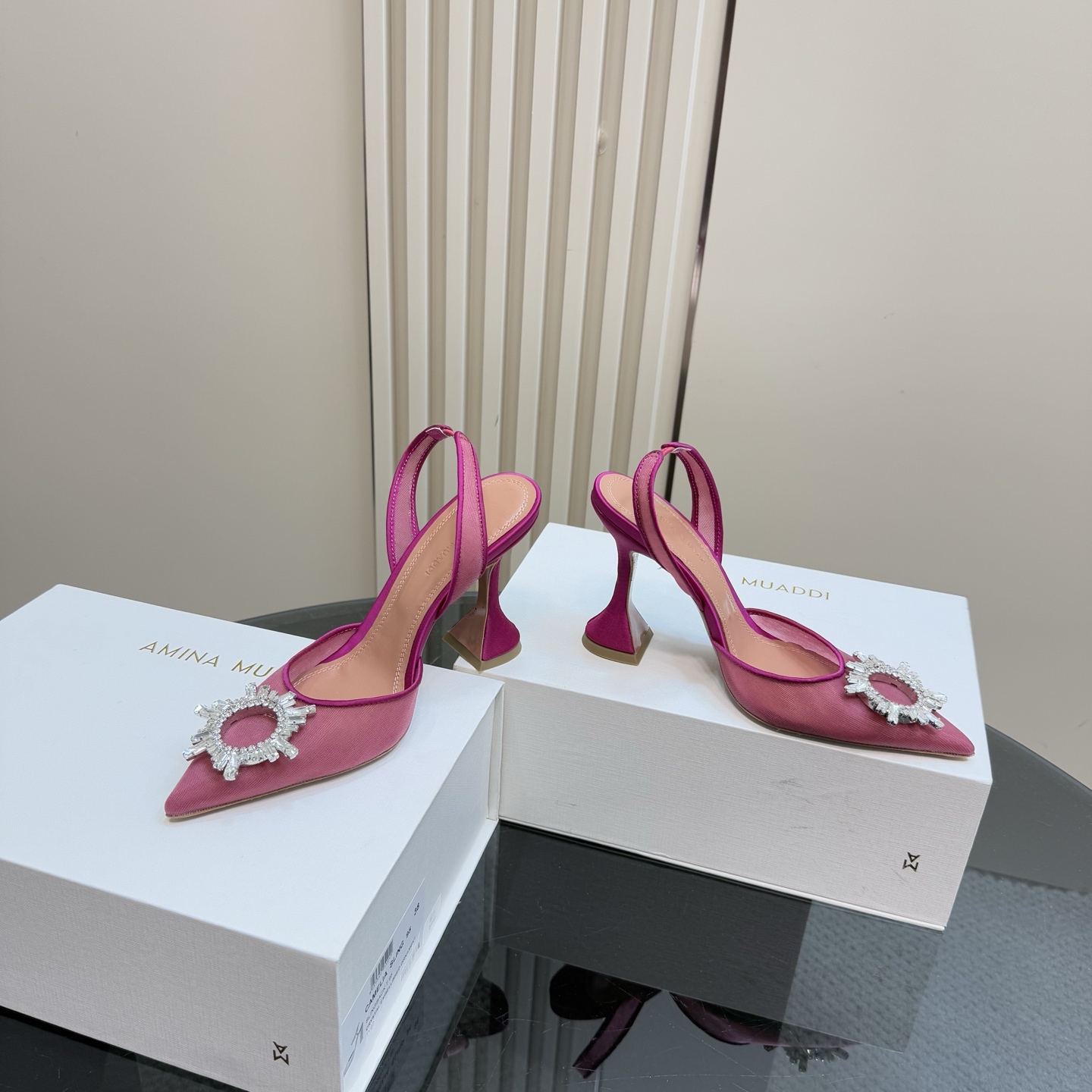 Amina Muaddi Pink Crystal Embellished Slingback Heels, Size 35-39 7 i1744188379957 3799 0 4
