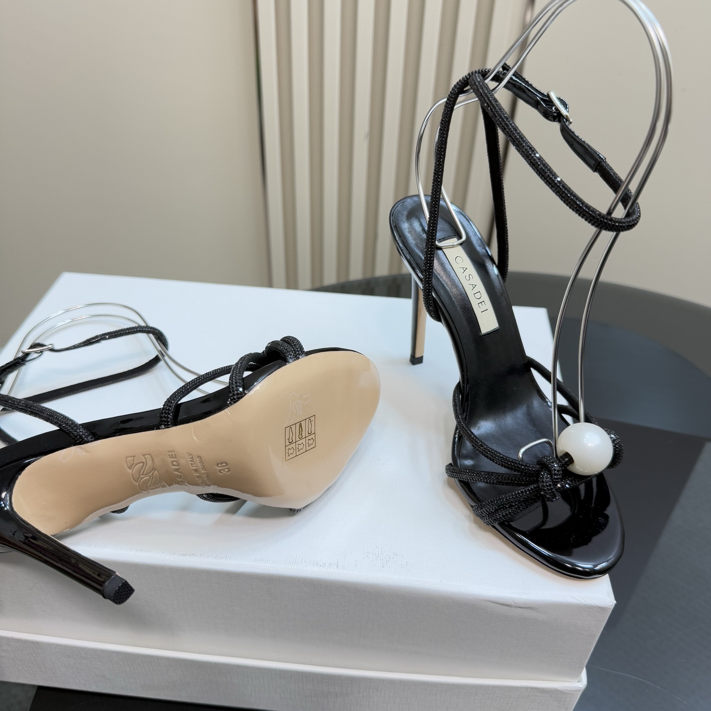 Stylish CASADEI/Cassanti Pearl Water Drills Sandals for Women, Imported Italian Leather, Customizable Sizes - 图片 5
