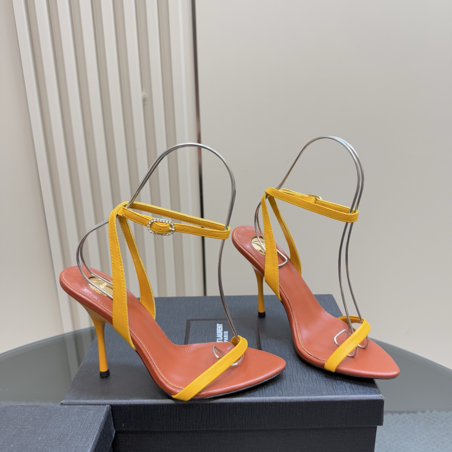 Saint Laurent High Heel Sandals in Yellow & Brown Leather, Elegant Summer Shoes 6 i1744324755719 3578 0 3