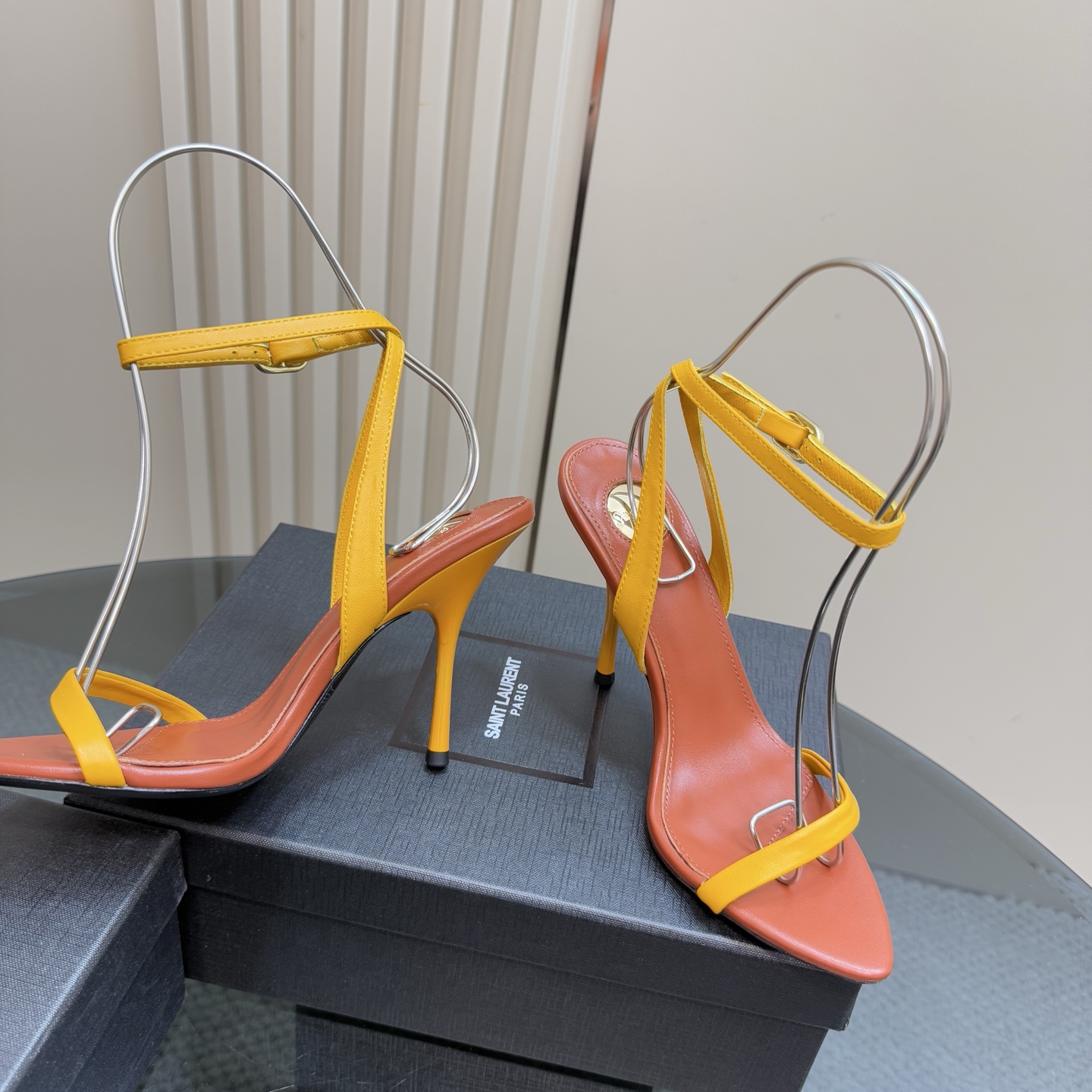 Saint Laurent High Heel Sandals in Yellow & Brown Leather, Elegant Summer Shoes 5 i1744324755726 8698 0 2