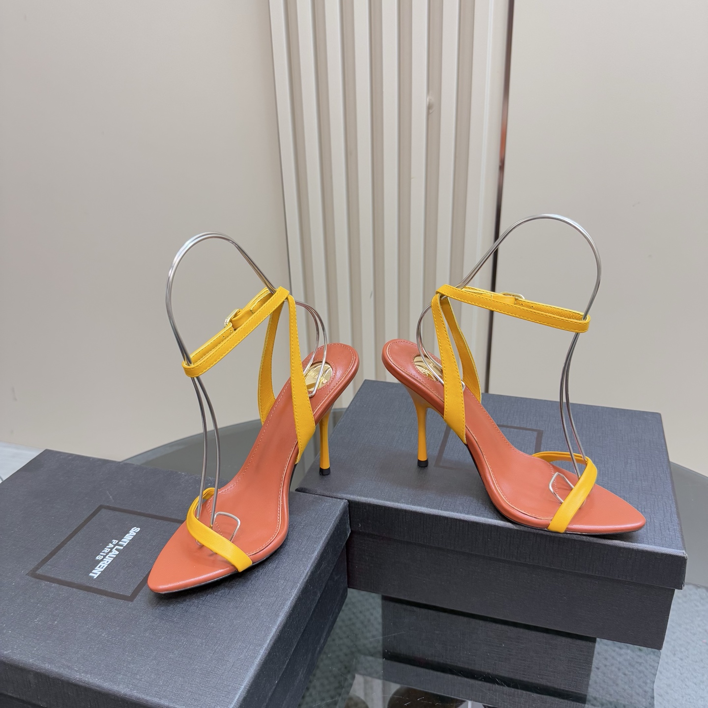 Saint Laurent High Heel Sandals in Yellow & Brown Leather, Elegant Summer Shoes 7 i1744324755730 3133 0 4