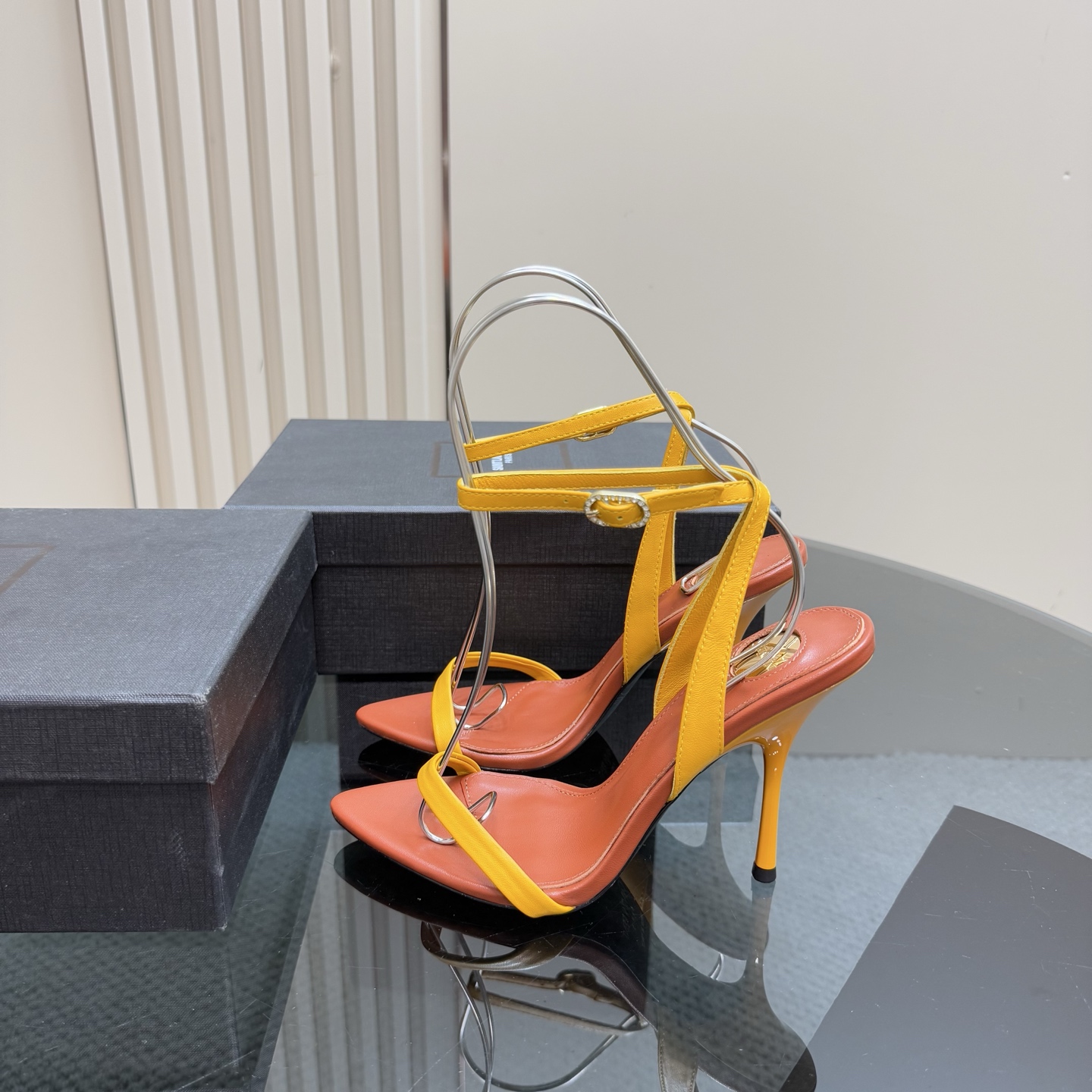 Saint Laurent High Heel Sandals in Yellow & Brown Leather, Elegant Summer Shoes 3 i1744324755738 2268 0 0