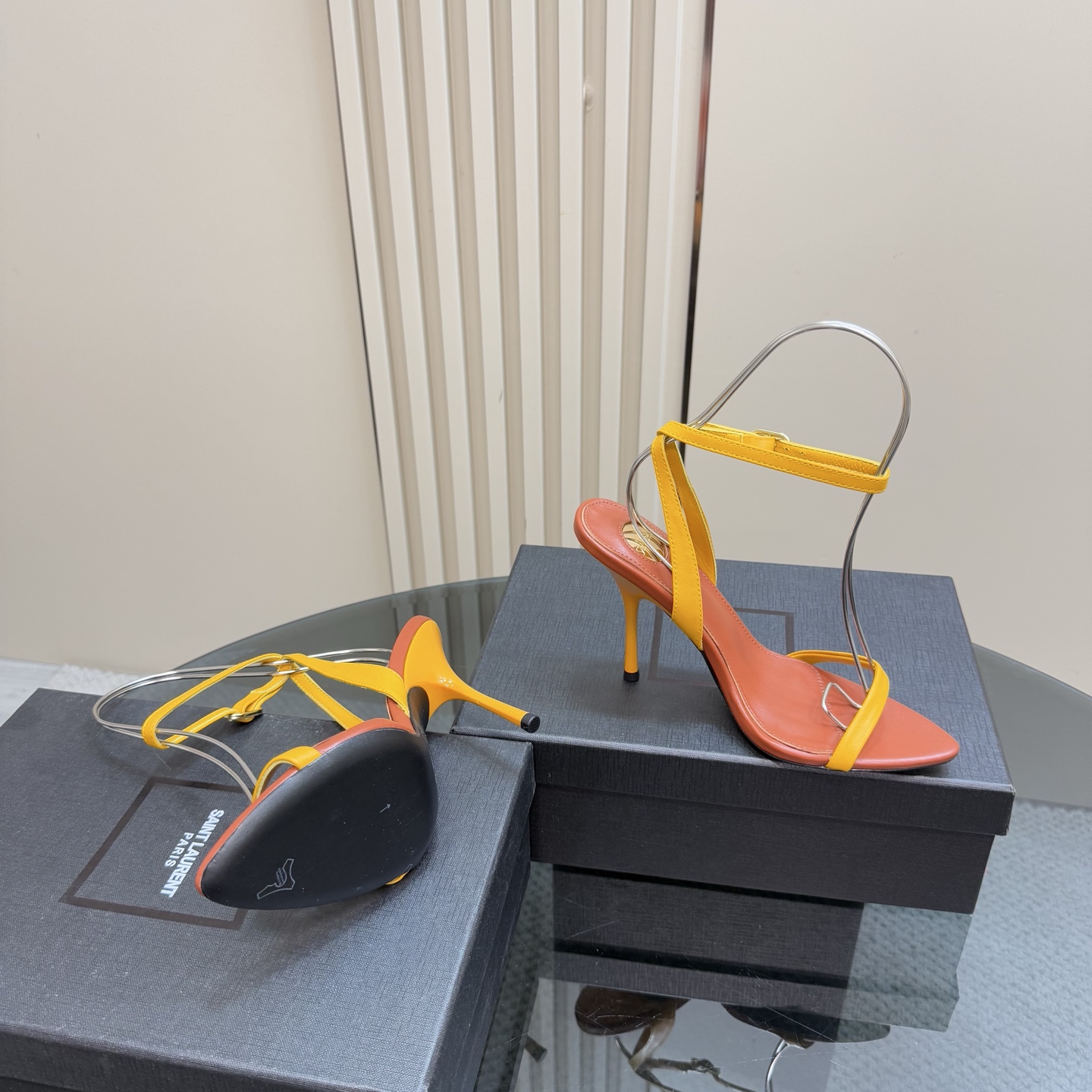 Saint Laurent High Heel Sandals in Yellow & Brown Leather, Elegant Summer Shoes 8 i1744324755744 9251 0 5