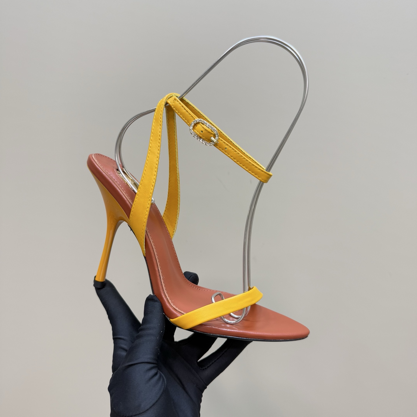 Saint Laurent High Heel Sandals in Yellow & Brown Leather, Elegant Summer Shoes 1 Saint Laurent High Heel Sandals in Yellow & Brown Leather, Elegant Summer Shoes