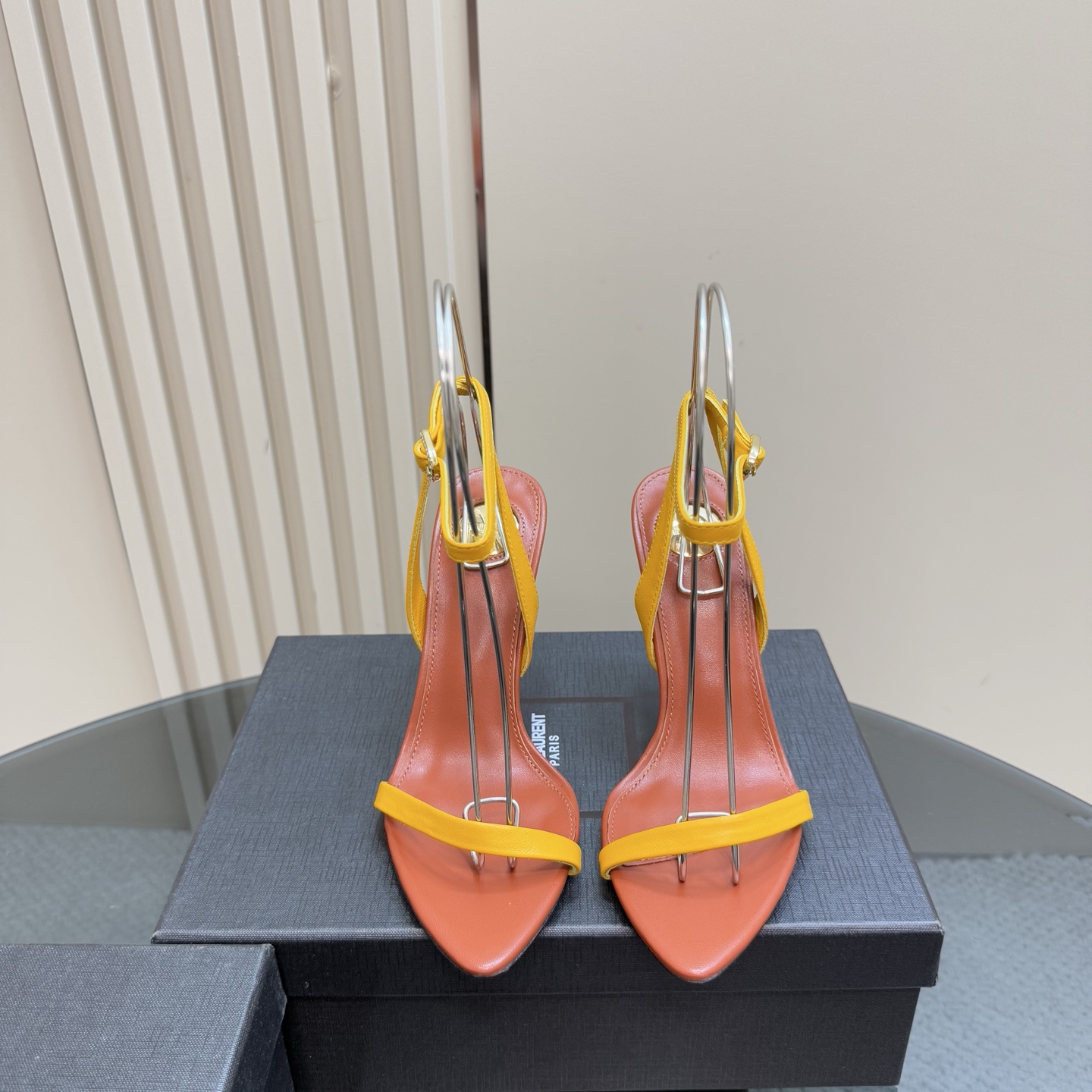 Saint Laurent High Heel Sandals in Yellow & Brown Leather, Elegant Summer Shoes 4 i1744324757268 6365 0 1