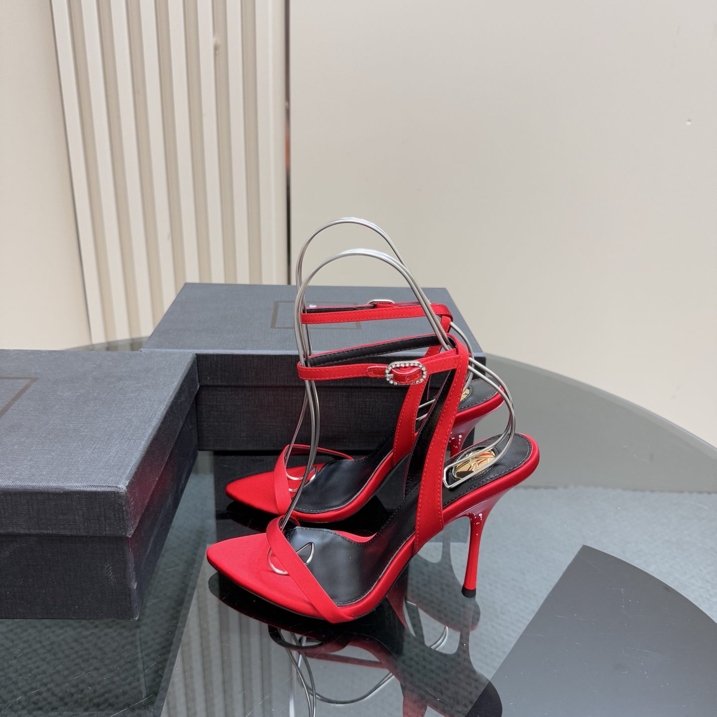 Saint Laurent Women's Red Silk High Heel Sandals 3 i1744324831698 7602 0 0