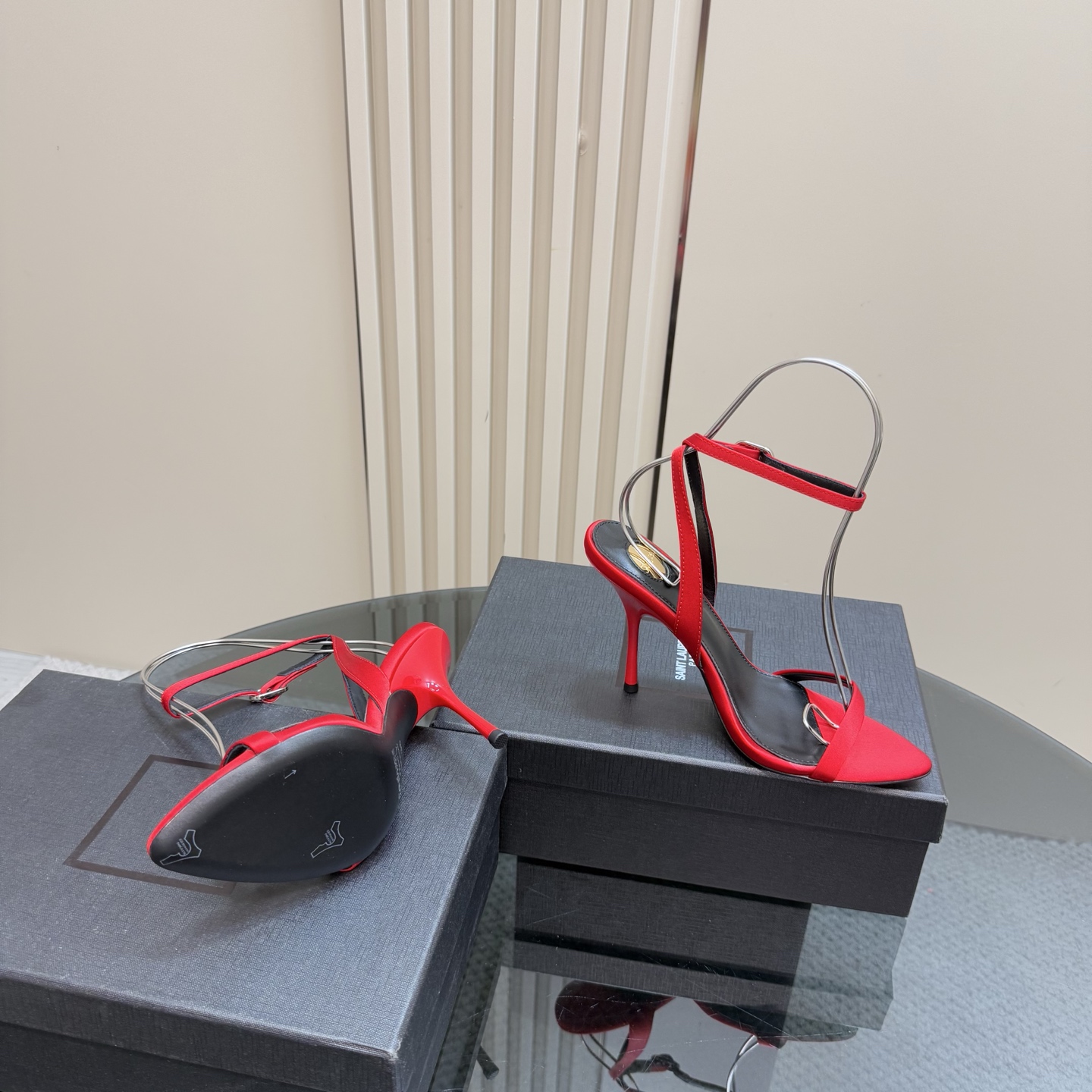 Saint Laurent Women's Red Silk High Heel Sandals 8 i1744324831716 9868 0 5