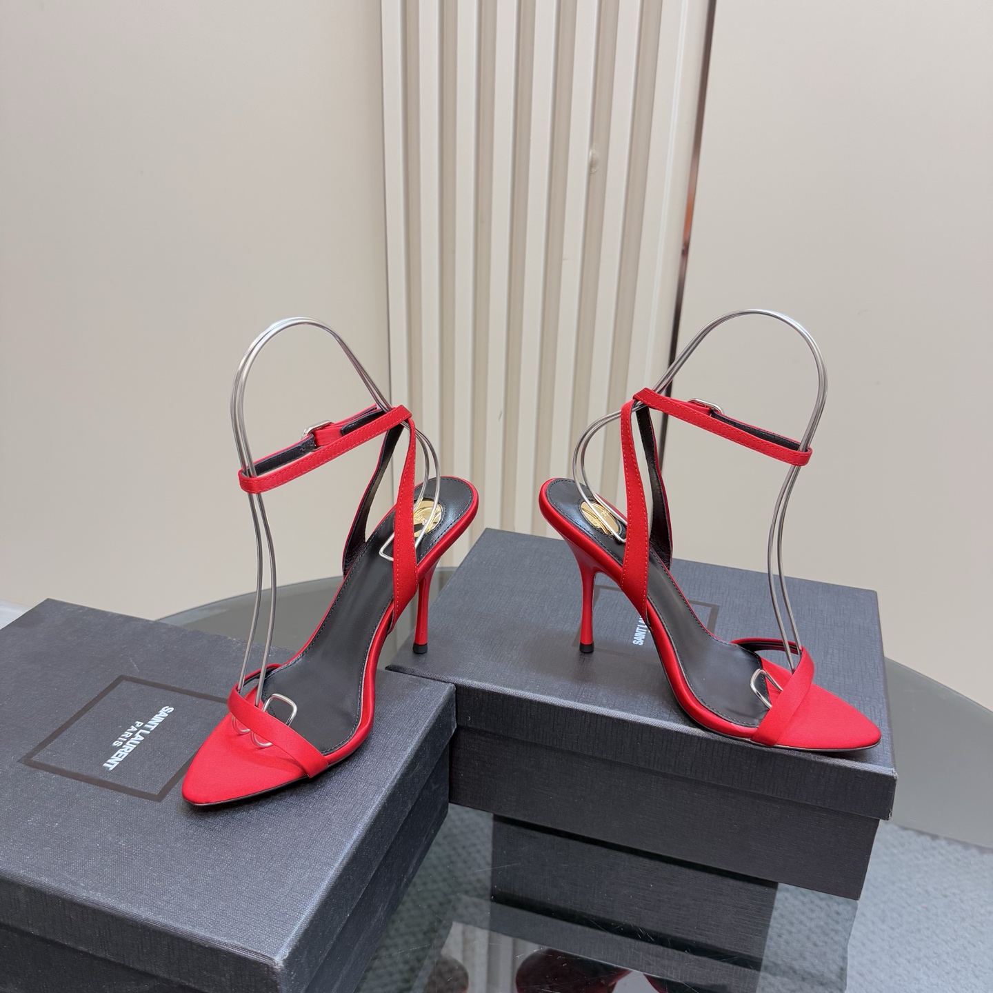Saint Laurent Women's Red Silk High Heel Sandals 7 i1744324832753 1091 0 4