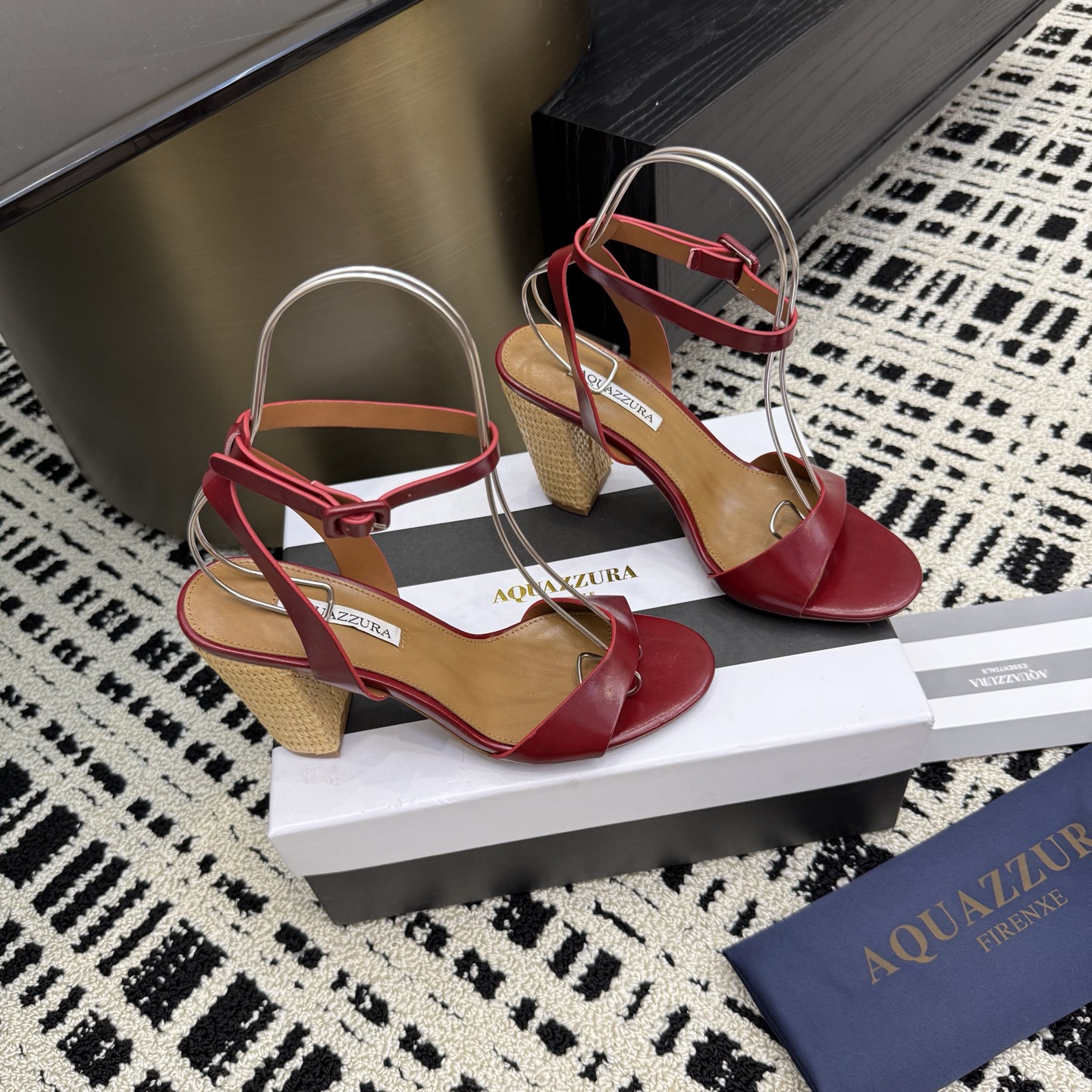 Aquazzura Woven Heel Sandals, Swarovski Buckle, Genuine Leather, 8.5cm Heel 4 i1745972281520 7211 0 1