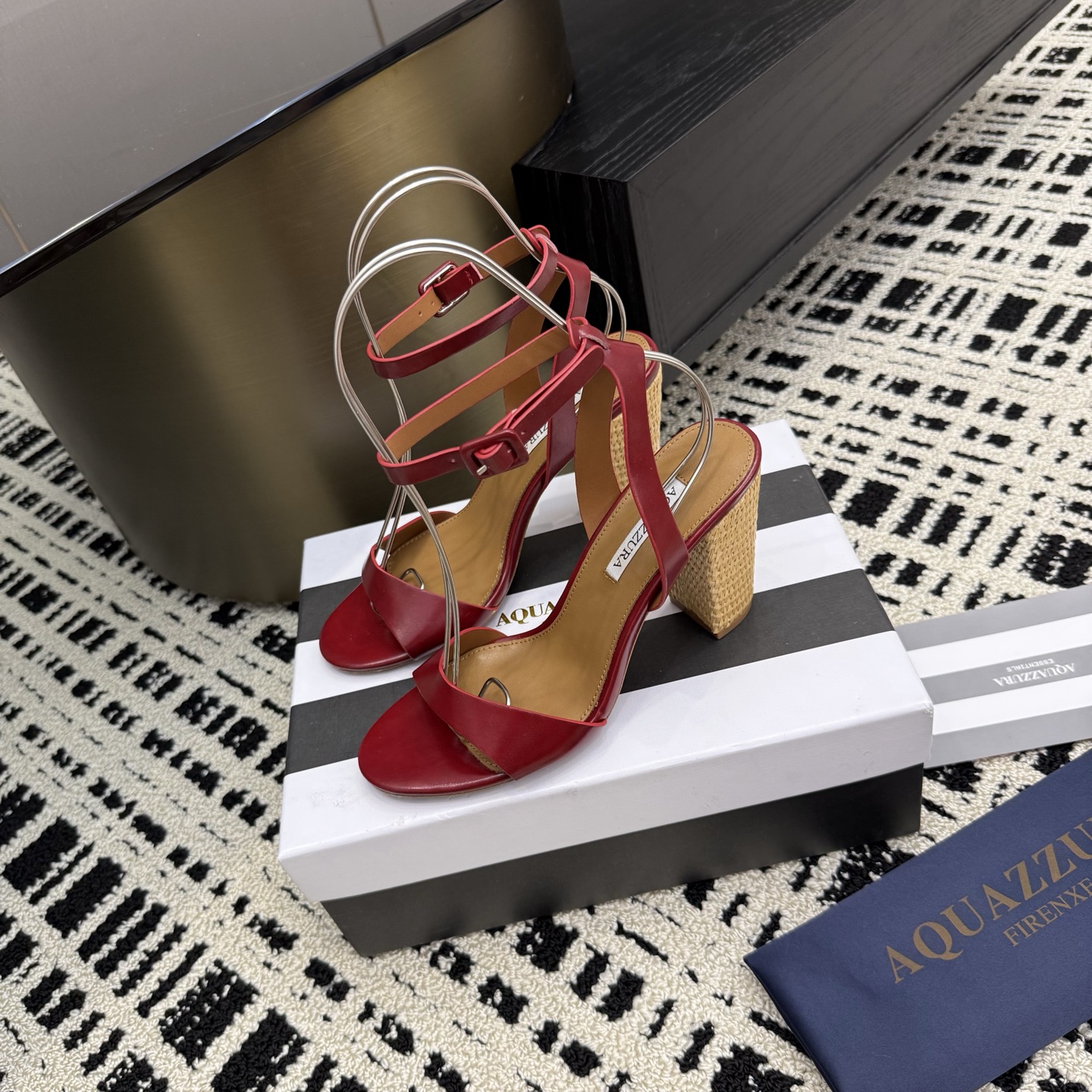Aquazzura Woven Heel Sandals, Swarovski Buckle, Genuine Leather, 8.5cm Heel 6 i1745972281584 1038 0 3