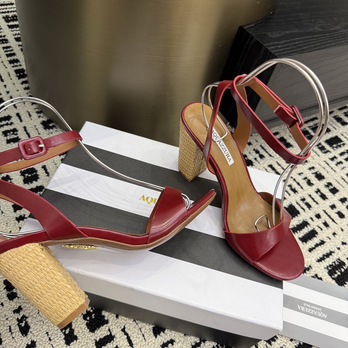 Aquazzura Woven Heel Sandals, Swarovski Buckle, Genuine Leather, 8.5cm Heel 5 i1745972281636 9539 0 2