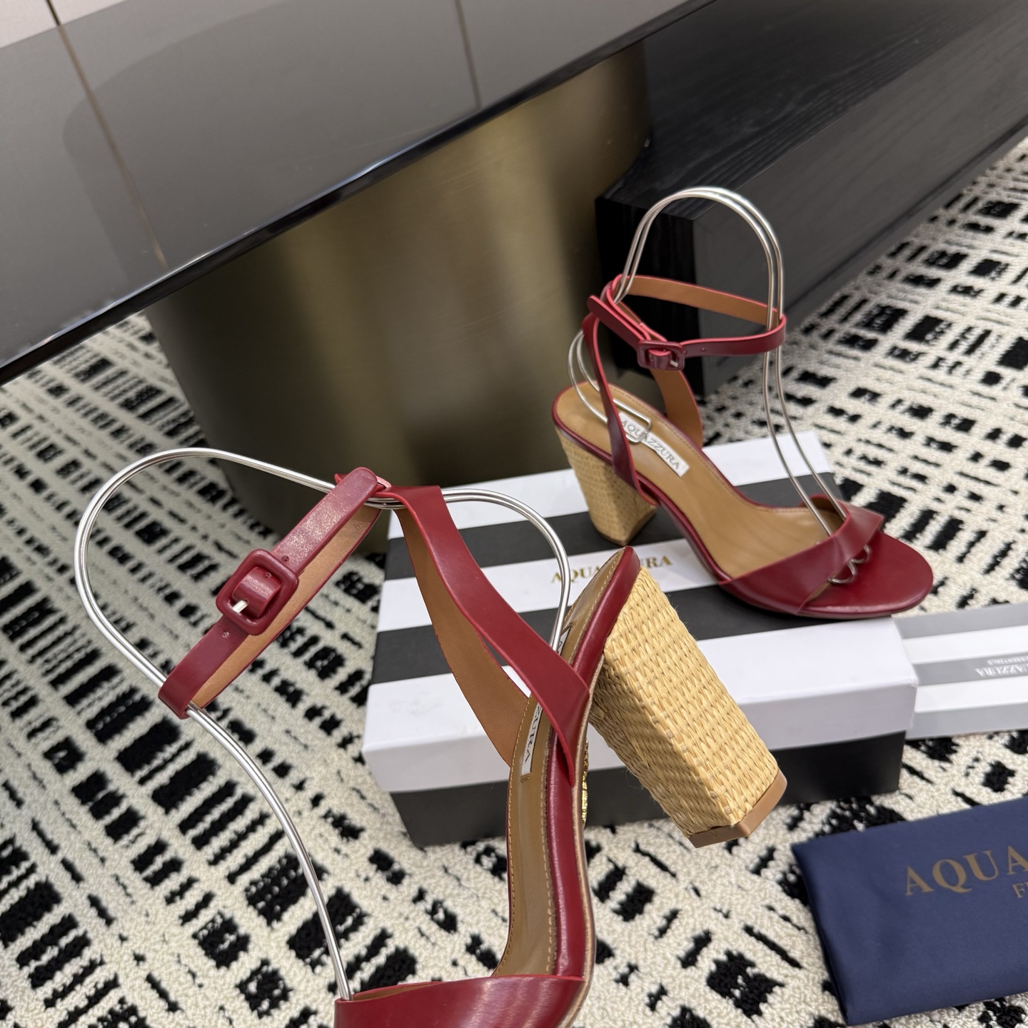 Aquazzura Woven Heel Sandals, Swarovski Buckle, Genuine Leather, 8.5cm Heel 8 i1745972282962 7878 0 5