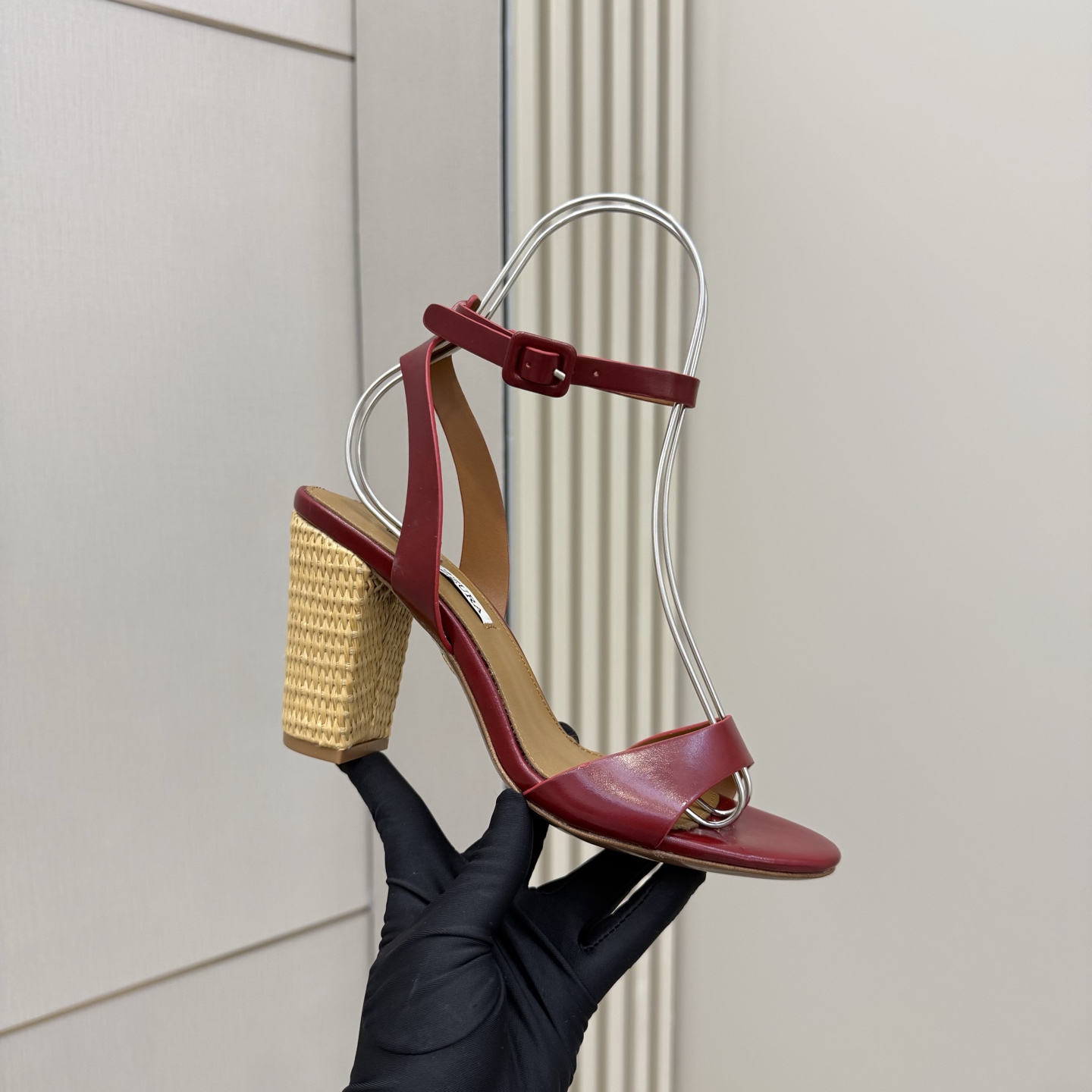 Aquazzura Woven Heel Sandals, Swarovski Buckle, Genuine Leather, 8.5cm Heel 2 i1745972283048 4204 0 6