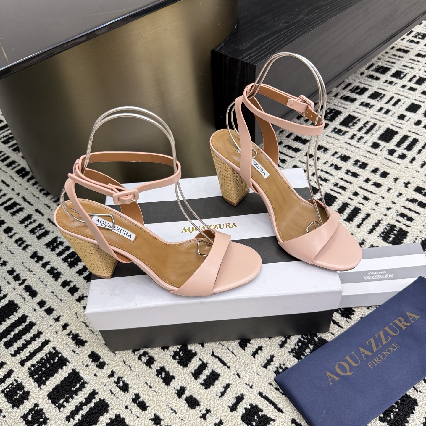 Aquazzura Zp Woven Chunky Heel Sandals, Swarovski Crystal, Leather Outsole 4 i1745972380102 9945 0 2