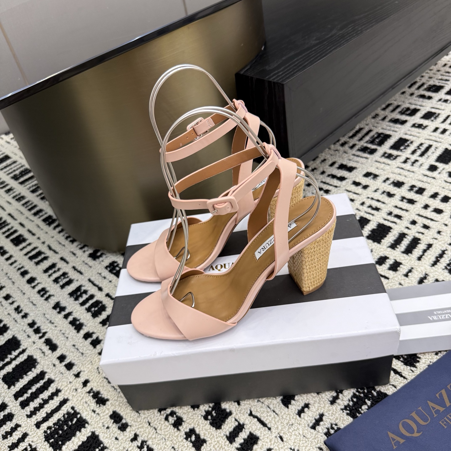 Aquazzura Zp Woven Chunky Heel Sandals, Swarovski Crystal, Leather Outsole 6 i1745972381895 6039 0 3