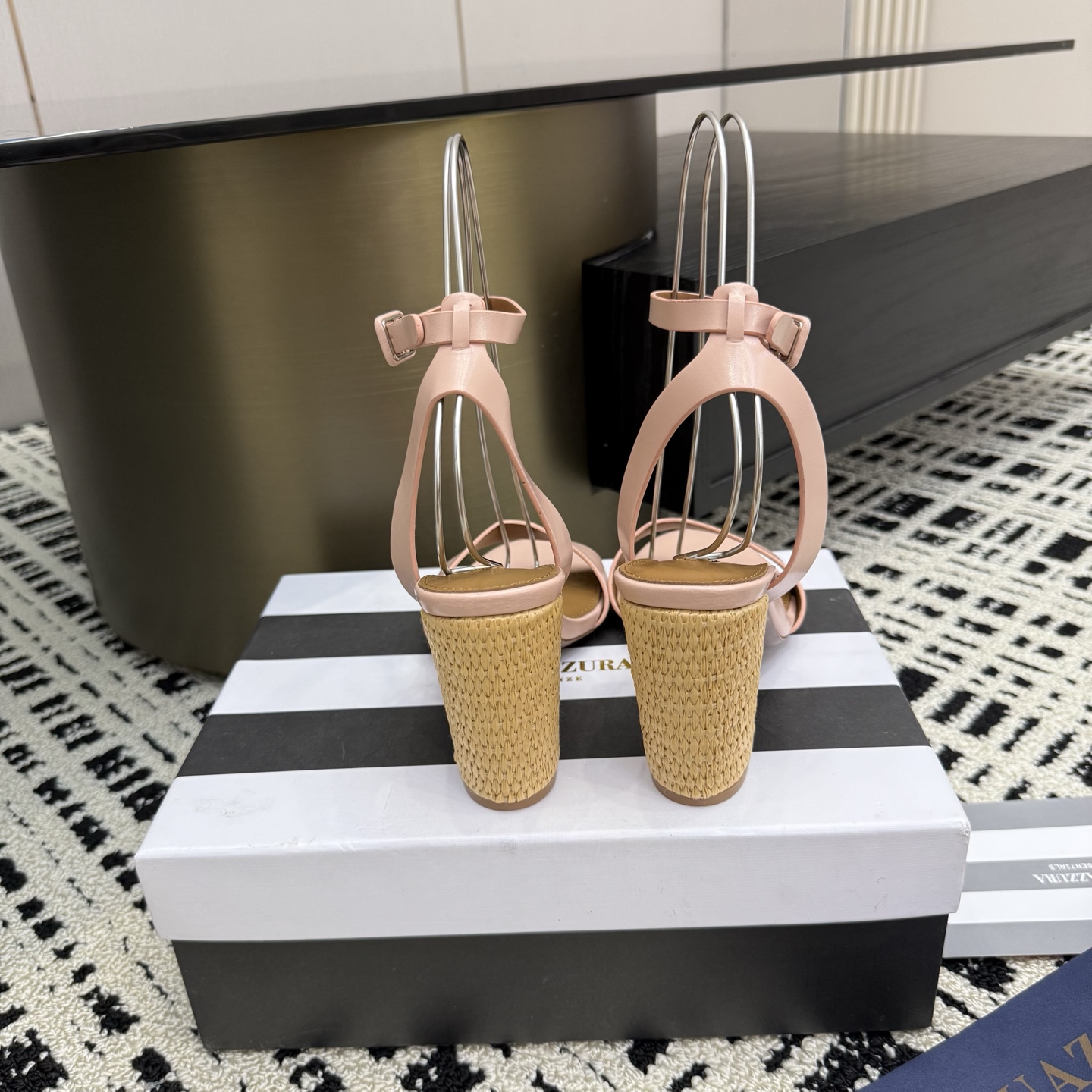 Aquazzura Zp Woven Chunky Heel Sandals, Swarovski Crystal, Leather Outsole 7 i1745972381919 7062 0 4