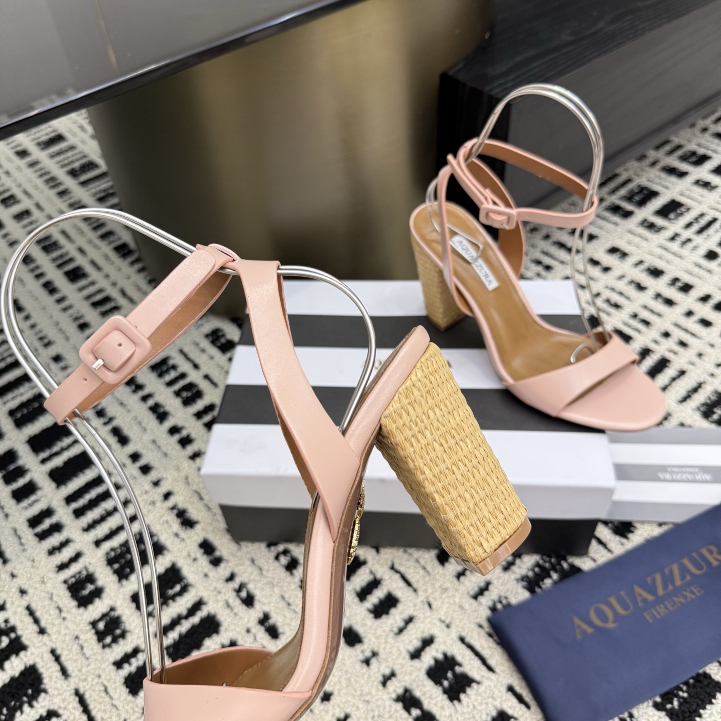Aquazzura Zp Woven Chunky Heel Sandals, Swarovski Crystal, Leather Outsole 8 i1745972381937 2104 0 5