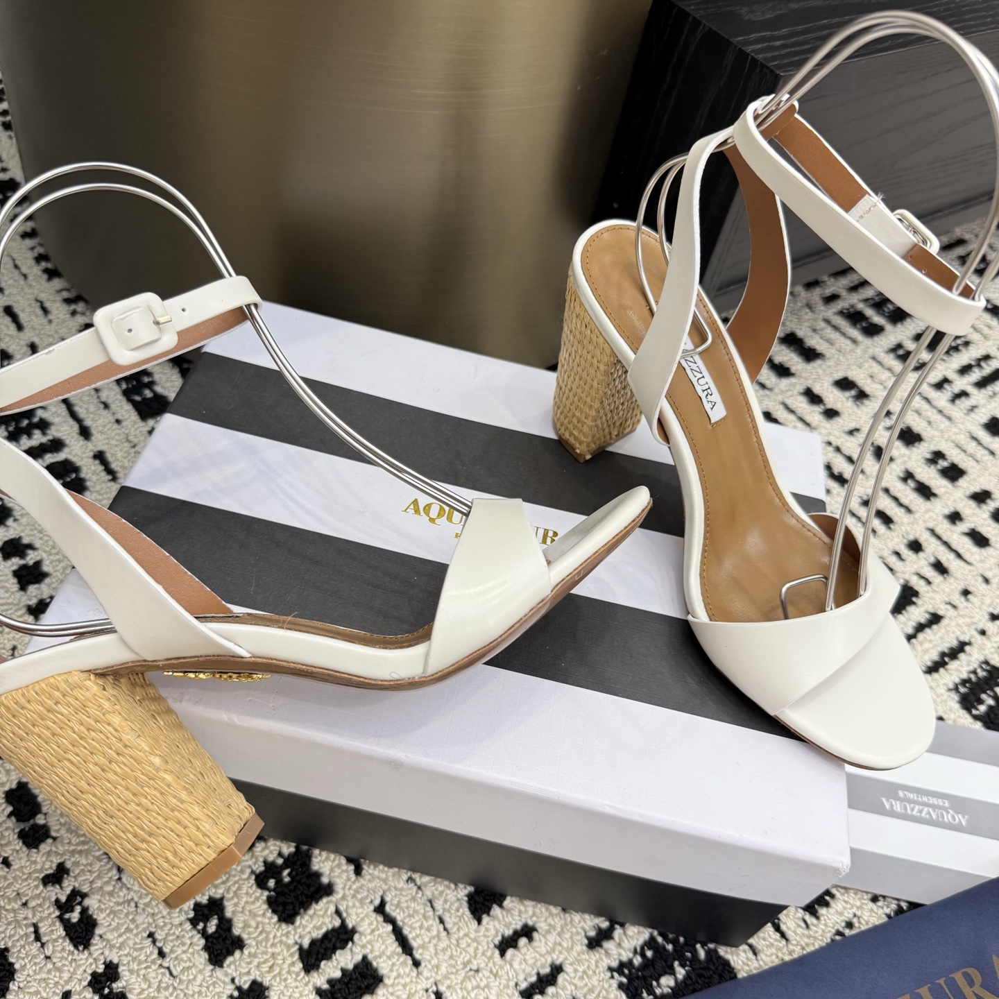 Aquazzura White Leather Woven Heel Sandals - Stylish & Comfortable 5 i1745972480938 1233 0 2