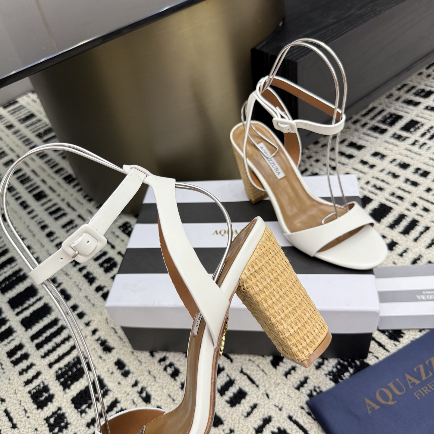 Aquazzura White Leather Woven Heel Sandals - Stylish & Comfortable 8 i1745972480938 177 0 5